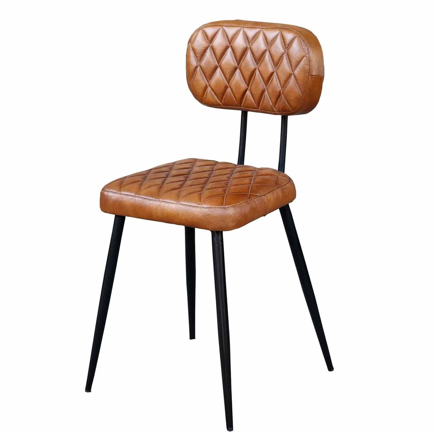 Casa Moro Polsterstuhl Lederstuhl Sofia Cognac 2er Set aus Echtleder & Metall Esszimmerstühle