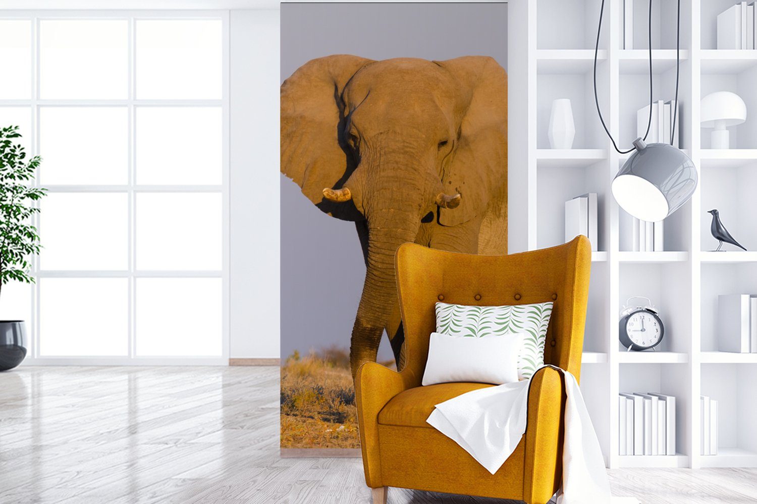 MuchoWow Fototapete Afrikanischer Elefant Wohnzimmer Matt, Fototapete Küche, Sand, Schlafzimmer im für St), Vliestapete bedruckt, (2