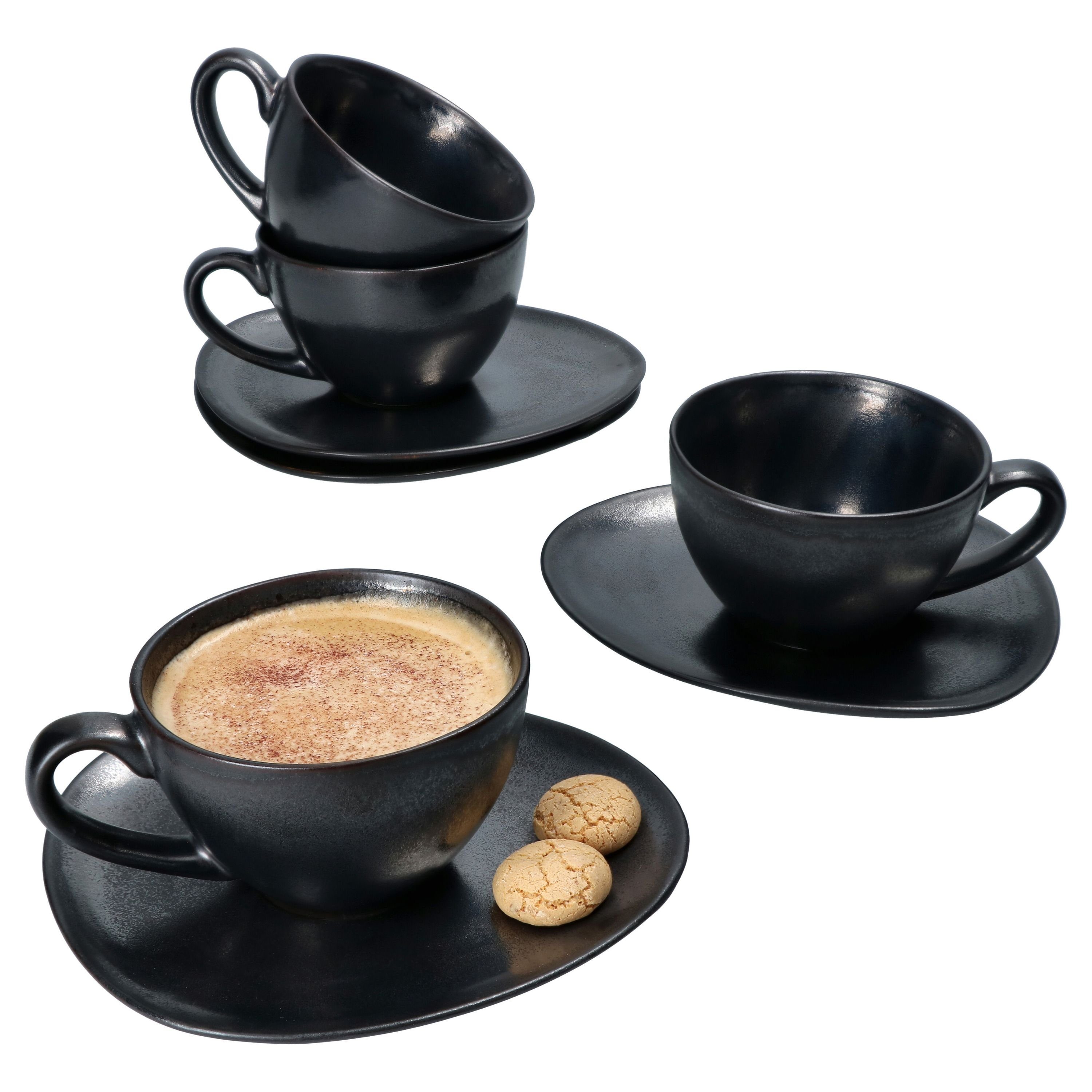 MamboCat Tasse 4er Set Manhattan Kaffeetasse mit Untertasse für 4 Personen schwarz