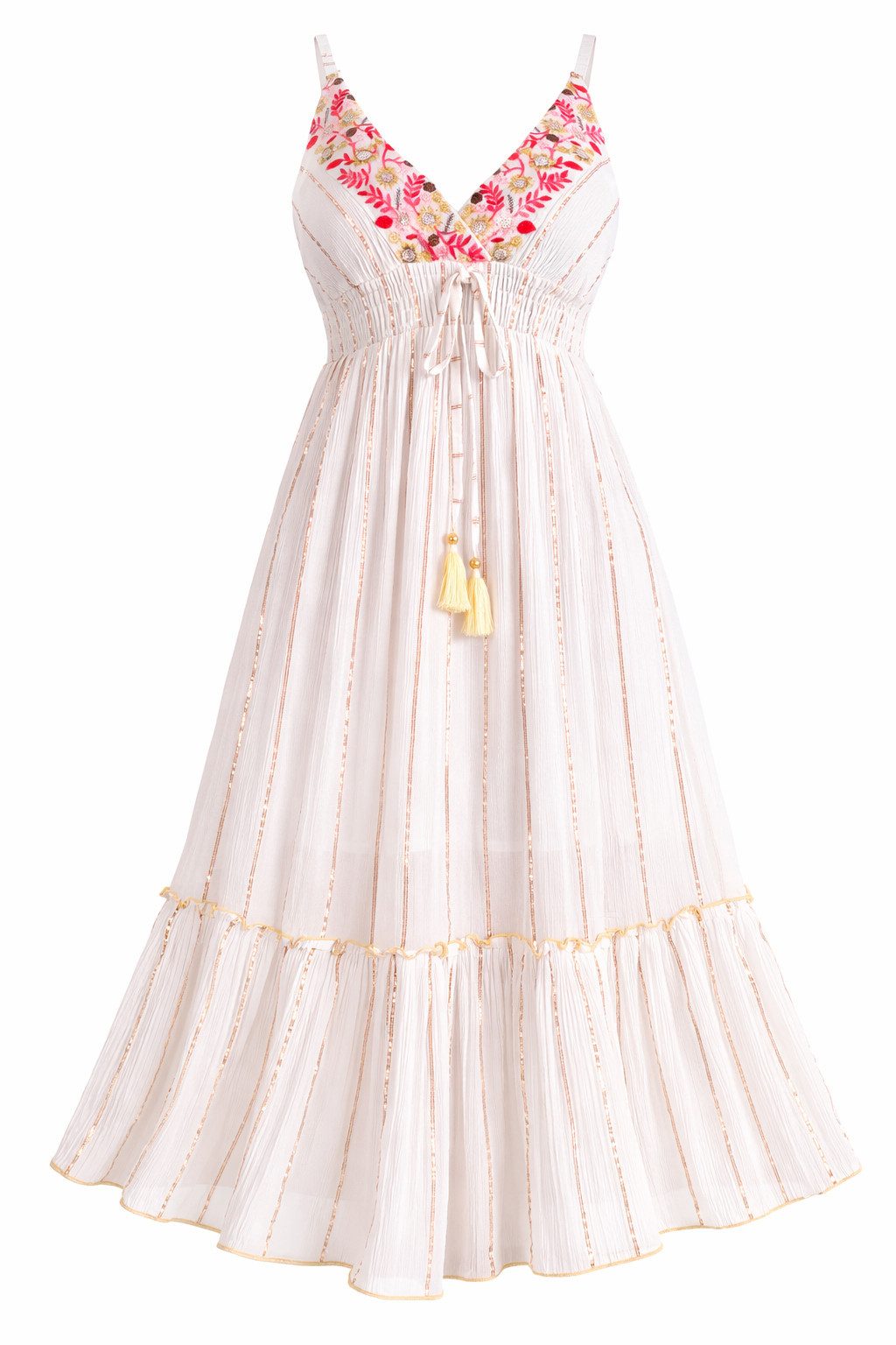 Sommerkleid Boho Strandkleid mit Stickerei & Bindeband One Size (34-40)