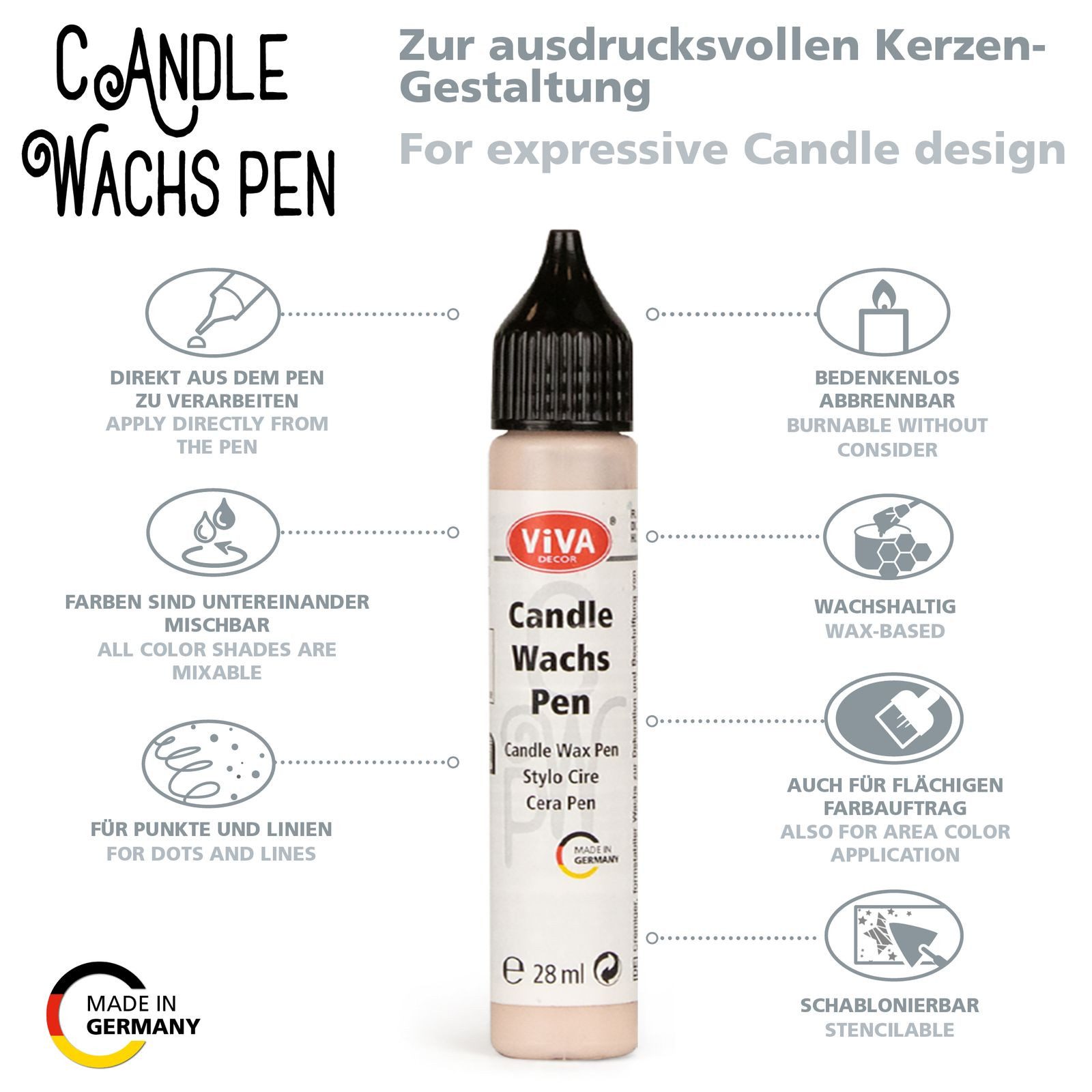 Viva Decor Wachsmalstift Candle Wachs Pen Set, (10 Pens + 1 Free Pen)