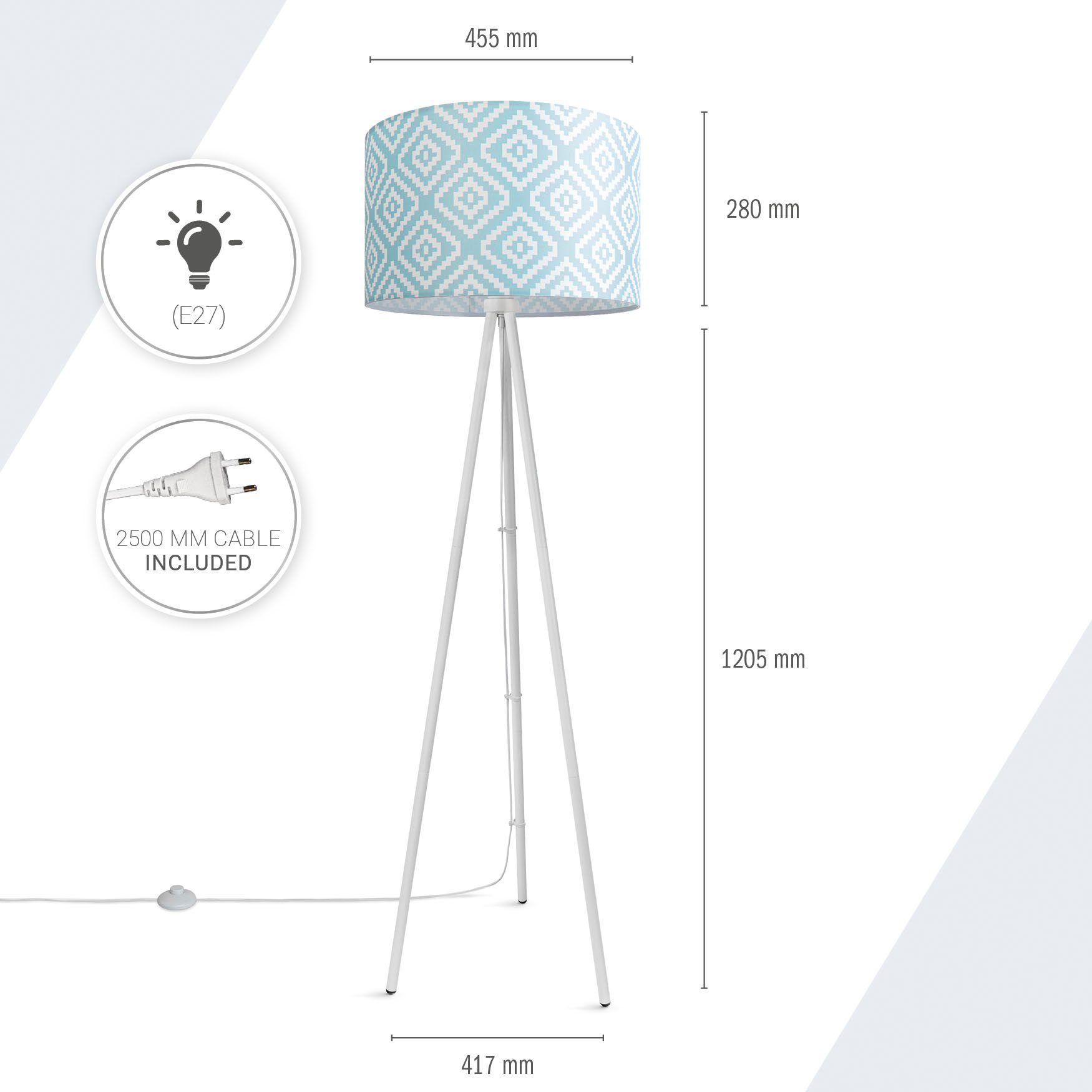 Paco Home Stehlampe Stofflampenschirm ohne Design Wohnzimmer Stella, Dreibein Vintage Modern Textil Trina Leuchtmittel