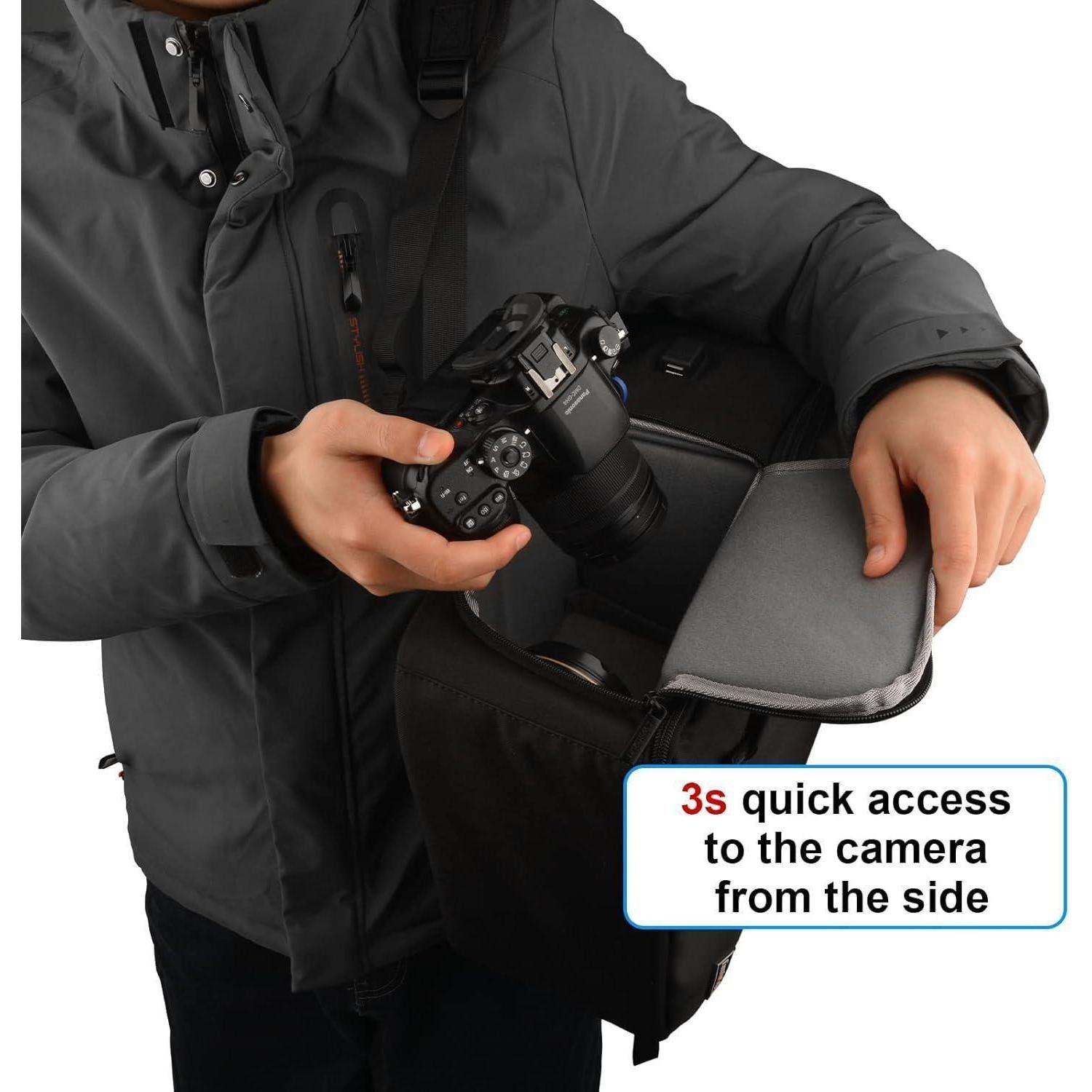 LuxusKollektion Kameratasche Kamerarucksack wasserdicht für Spiegellose SLR Kamera, Schwarz 2.0