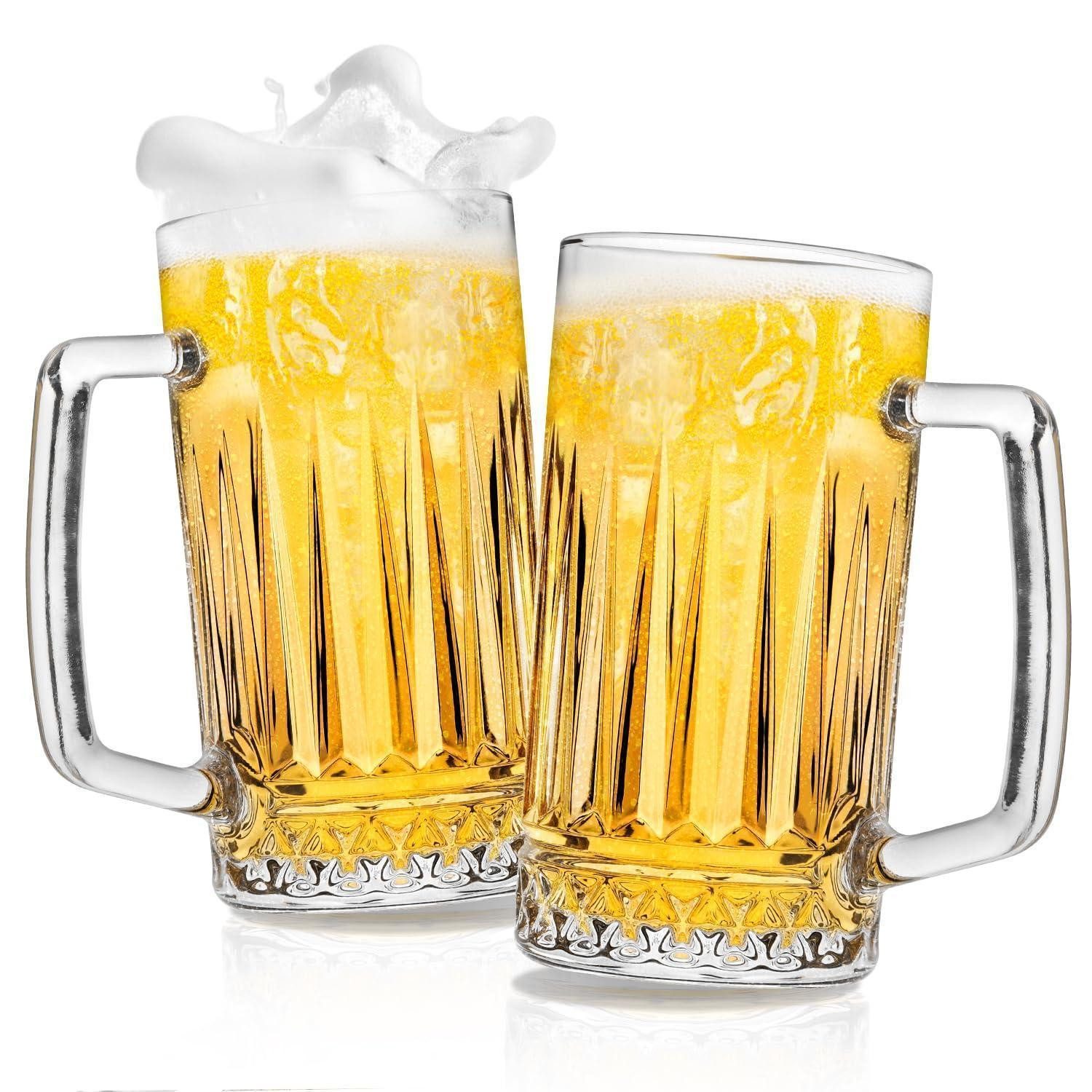 LuxusKollektion Bierkrug Bierkrüge 0,58L 2er Set Henkelgläser gefriergeeignet, 2-tlg., Glas