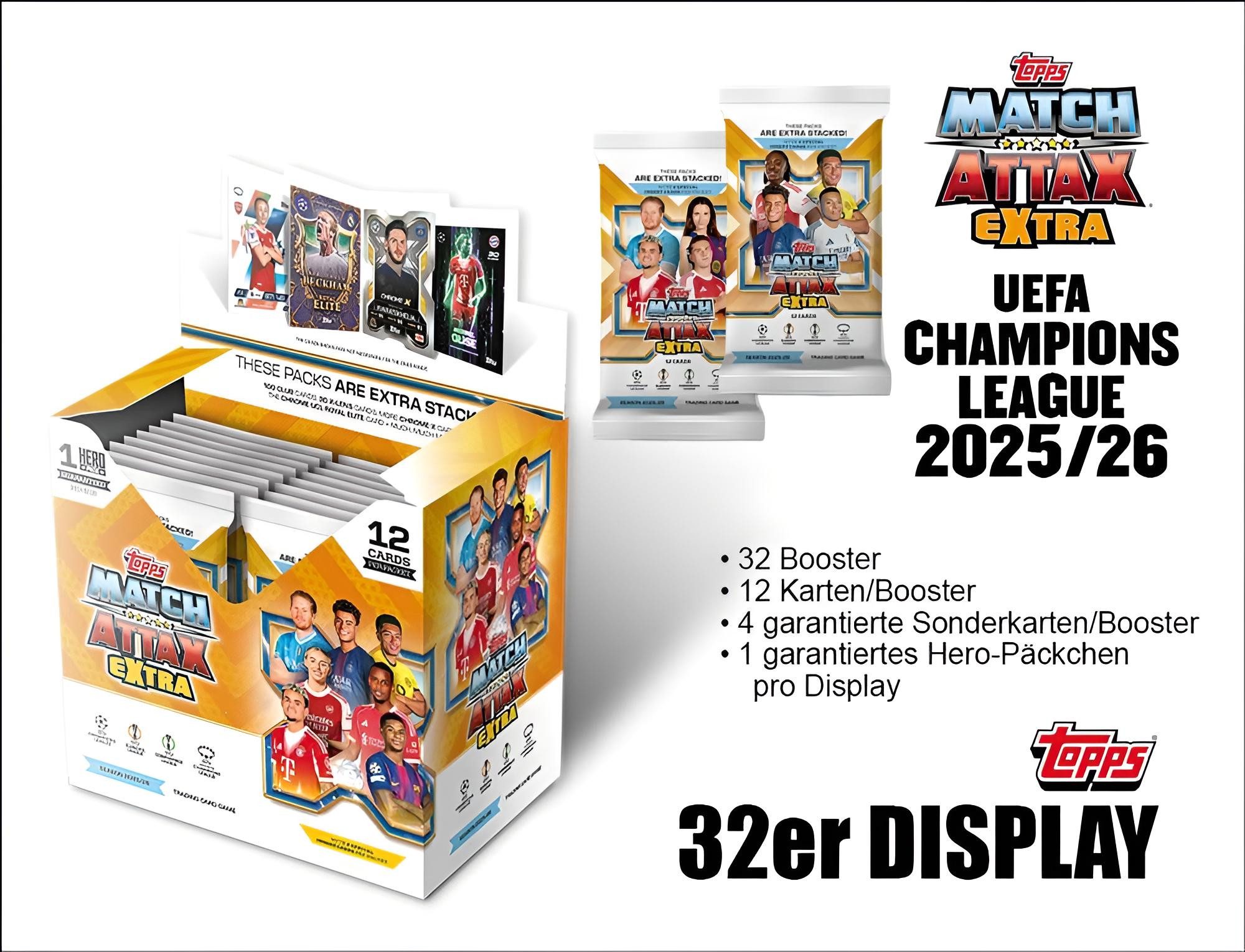 Topps/Merlin Sammelkarte 2025-26 Match Attax Extra UEFA Champions Leag. Booster Display