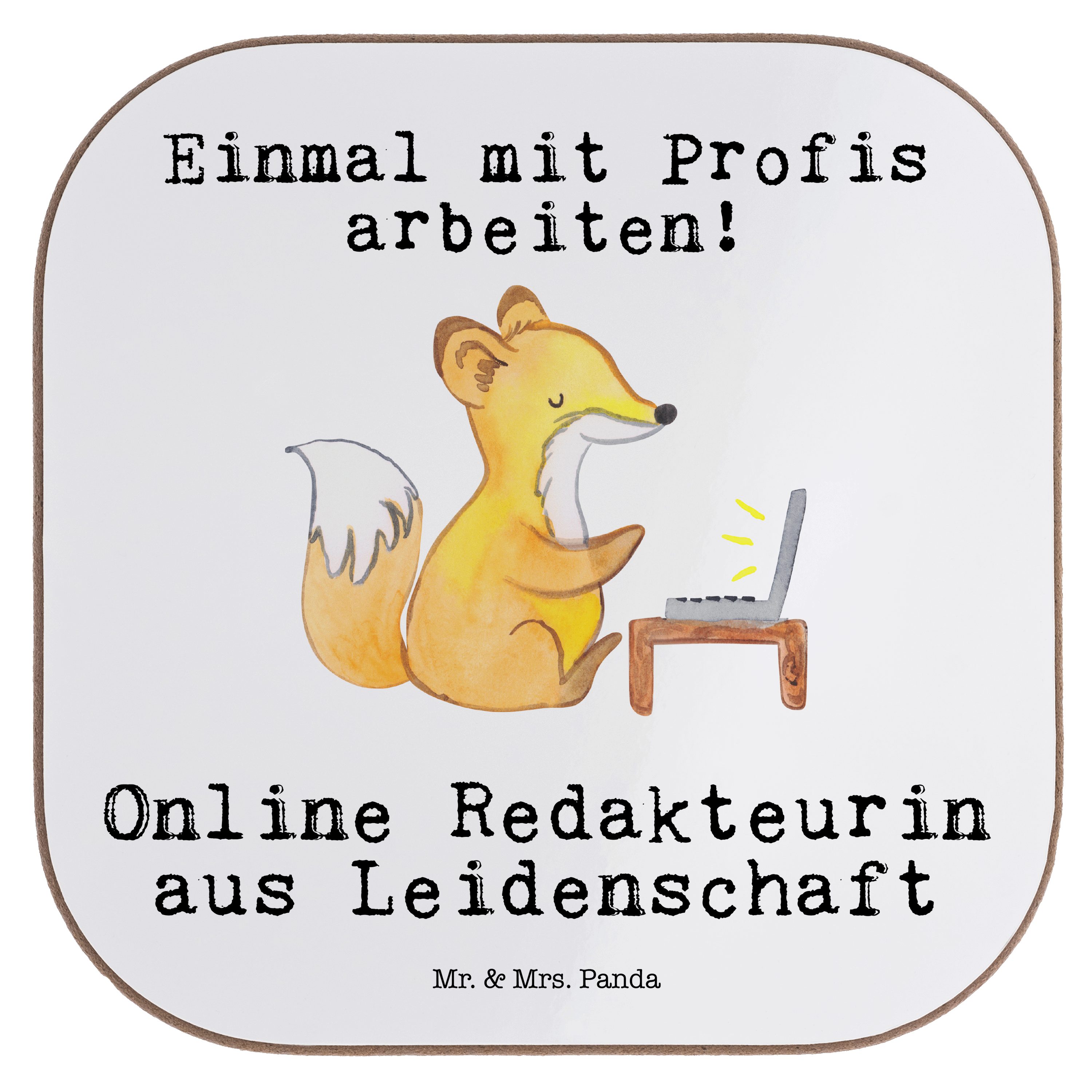 Mr. & Mrs. Panda Getränkeuntersetzer Online Redakteurin aus Leidenschaft - Weiß - Geschenk, Abschied, Glas, 1-tlg.