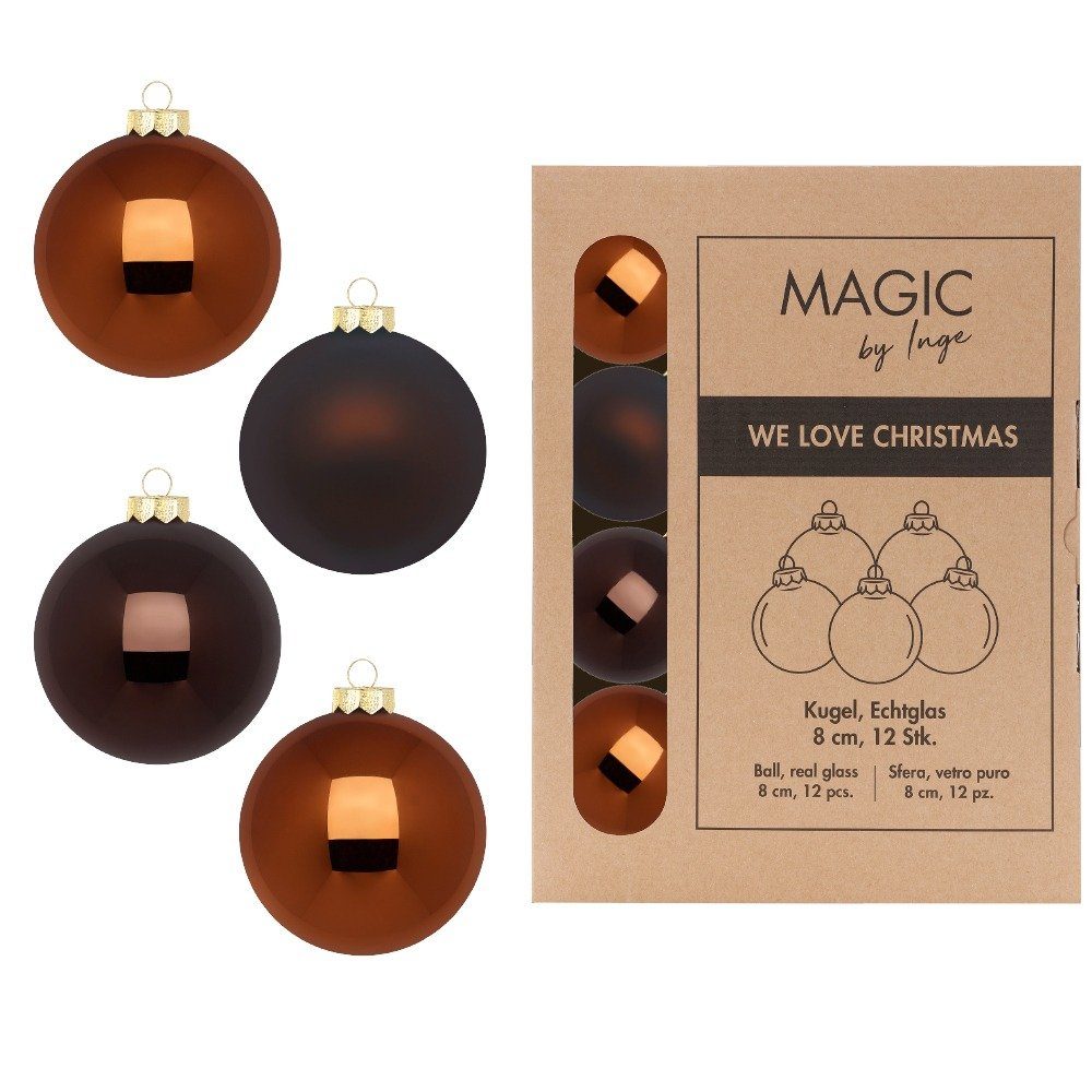 MAGIC by Inge Weihnachtsbaumkugel, Weihnachtskugeln Glas 8cm 12 Stück - Cognac Diamond | Weihnachtskugeln