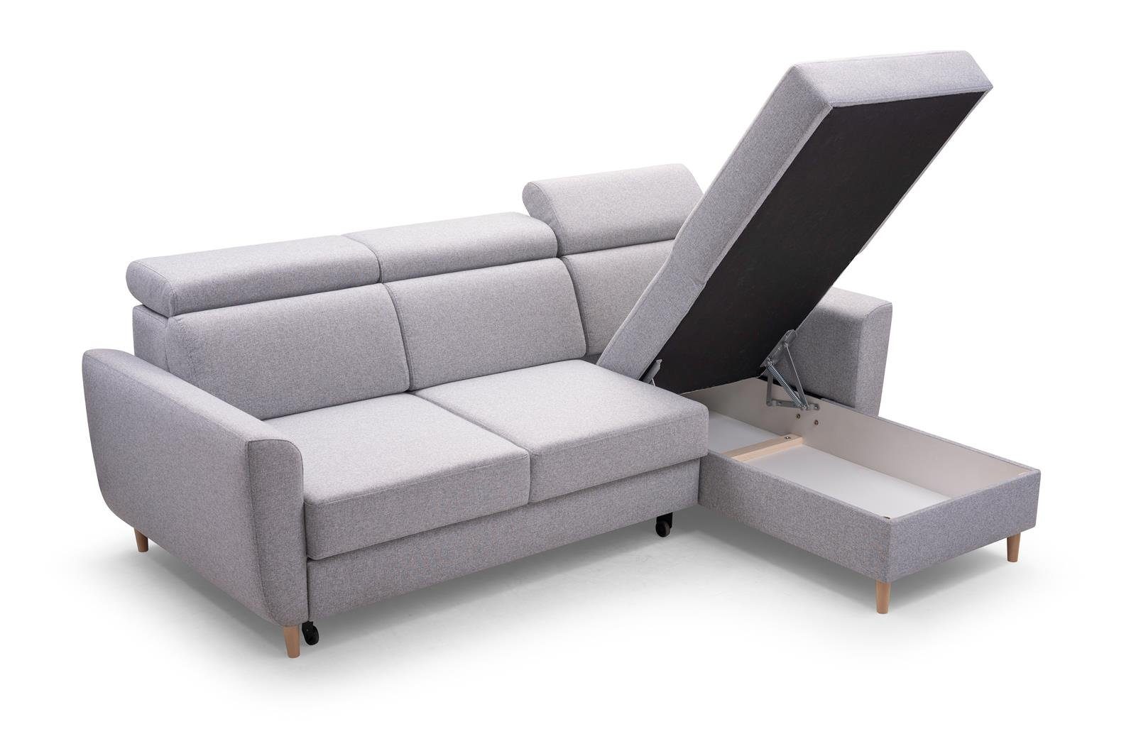 Couch universelle Ecksofa GUSTAW Ecksofa Sofa Beautysofa grau Modern Schlaffunktion mit