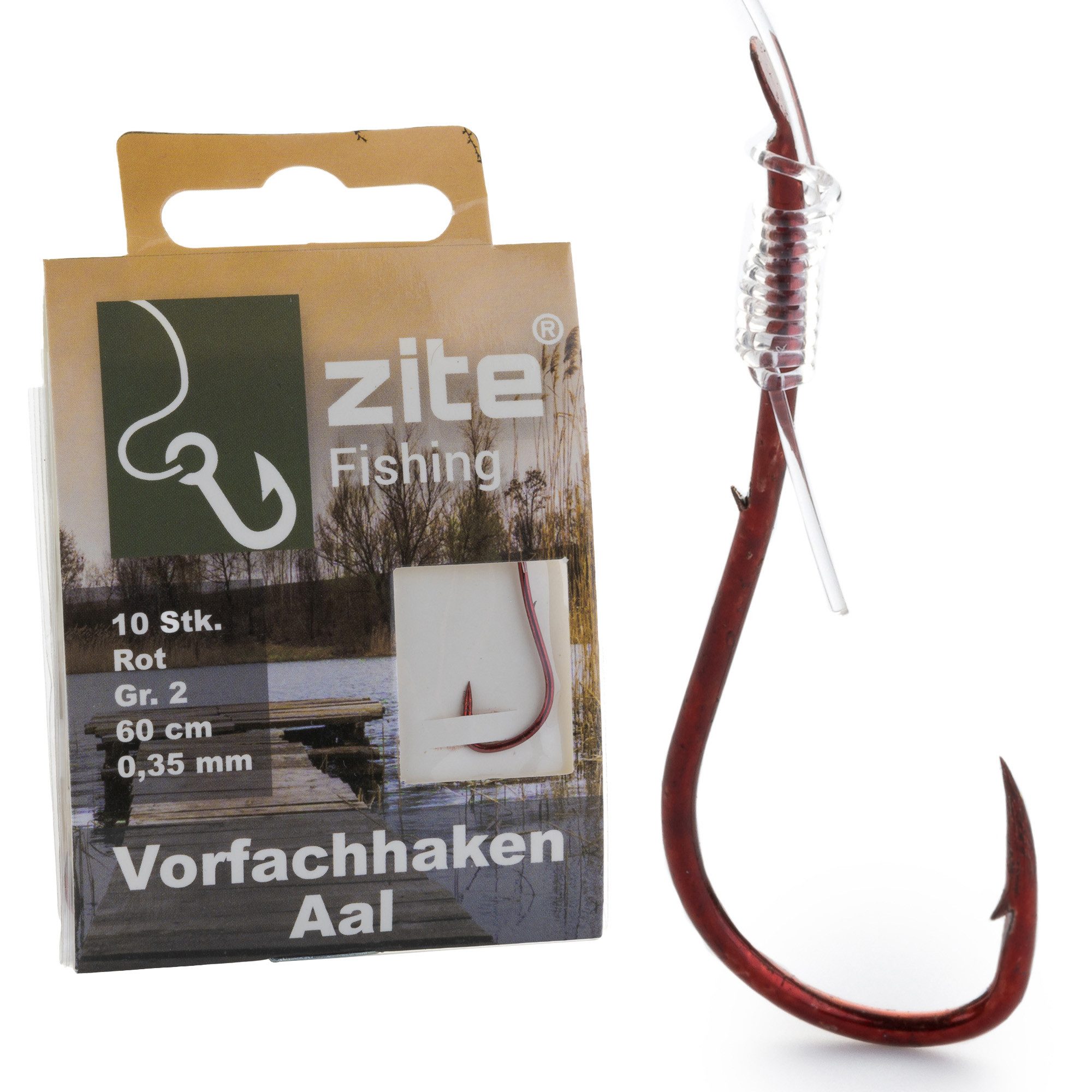 Aalhaken gebunden Größe 2 - Monofile Vorfachschnur mit Angelhaken - 10 Stück