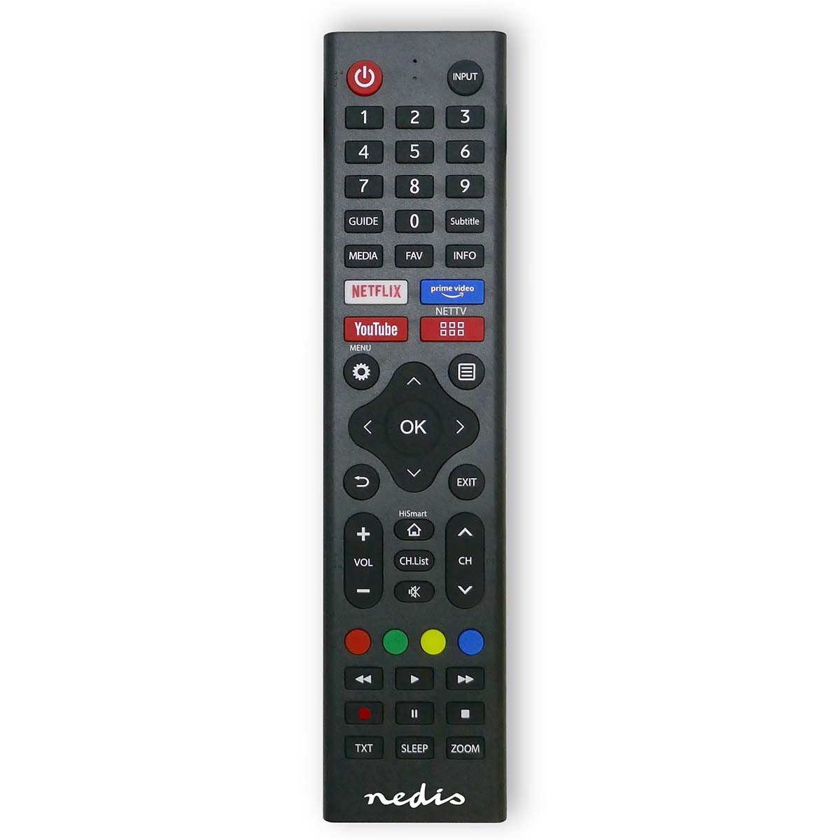 Nedis TVRC45HIBK Universal-Fernbedienung (alle hisense tvs, sofort nutzbar, streaming shortcuts integriert)