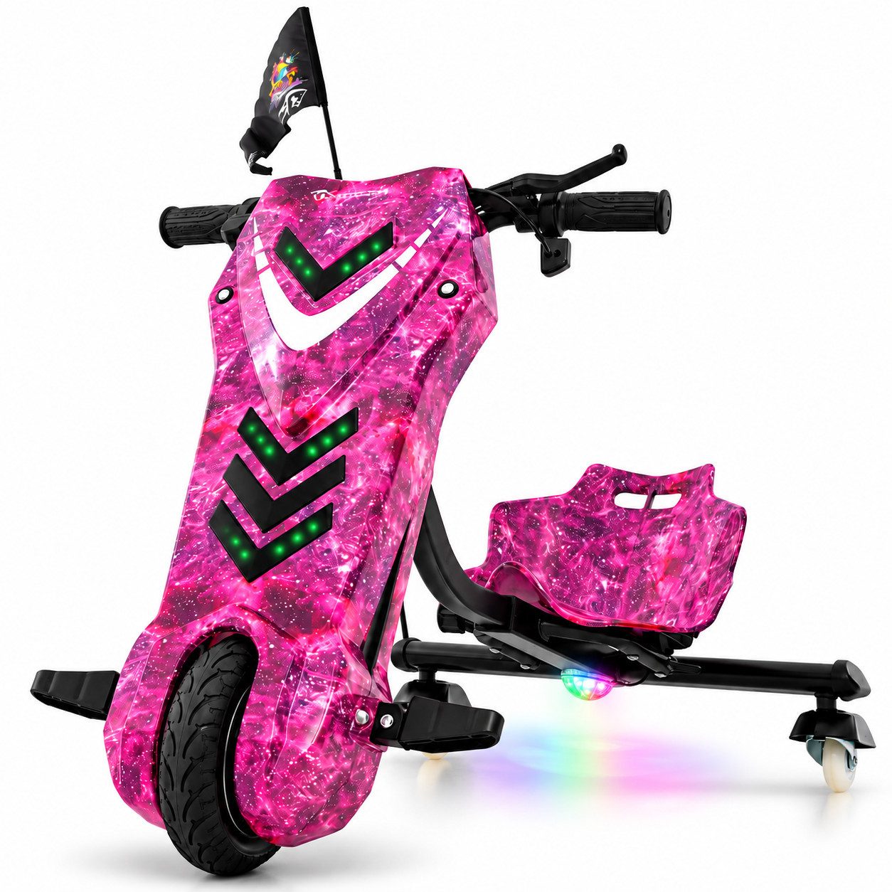 EVERCROSS TECH Dreiradscooter Drifter 360, Elektro Drift Trike, LED-Leuchten, Bluetooth-Lautsprecher, verstellbarem Sitz
