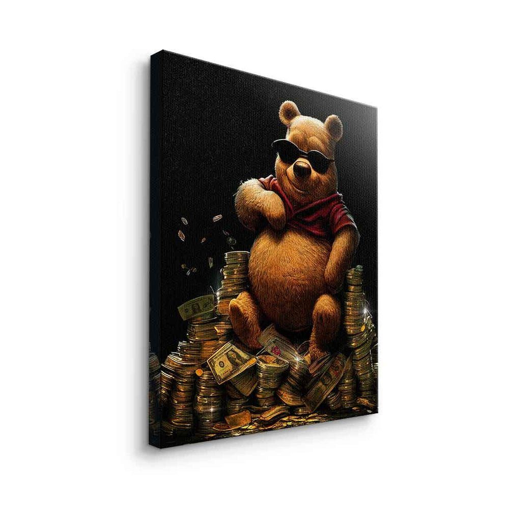 Pu Geld Pooh Leinwandbild, DOTCOMCANVAS® Bear premium der the schwarzer Money Bär Luxus Leinwandbild Winnie Rahmen