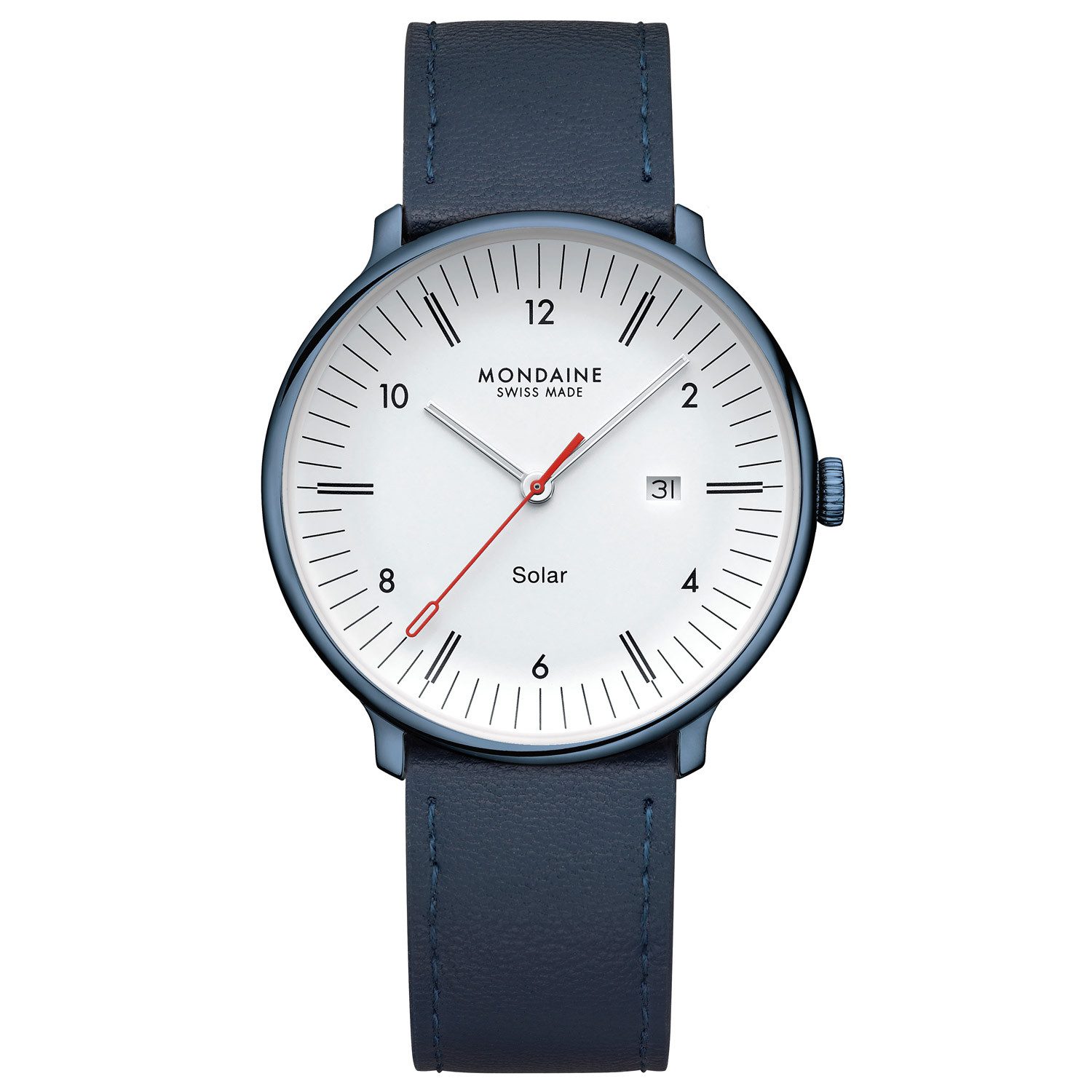 MONDAINE Solaruhr Unisex Armbanduhr Doppio Solar Blau 41 mm