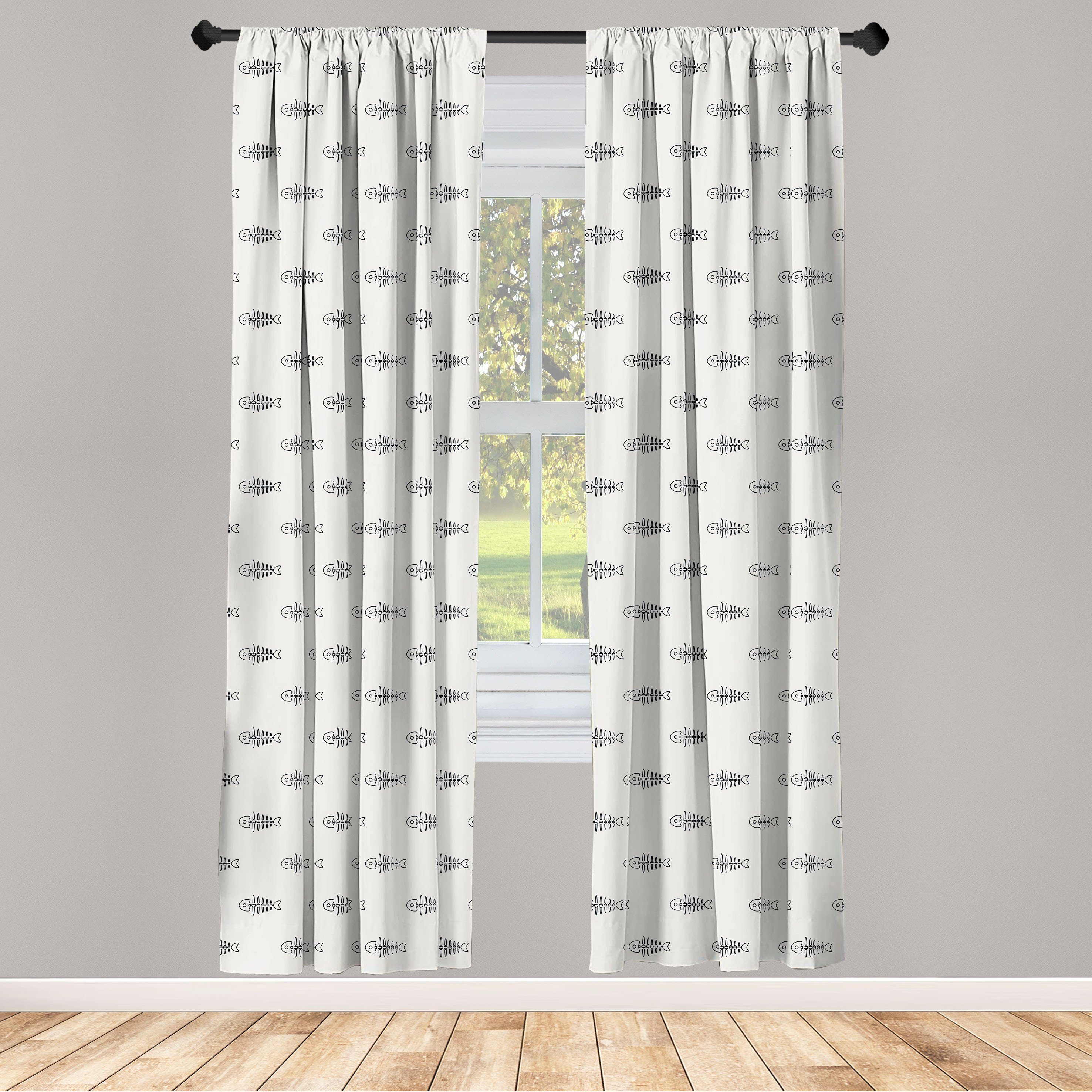 Gardine Vorhang für Wohnzimmer Schlafzimmer Dekor, Abakuhaus, Microfaser, Fisch Minimalist Fischgräte-Skelett