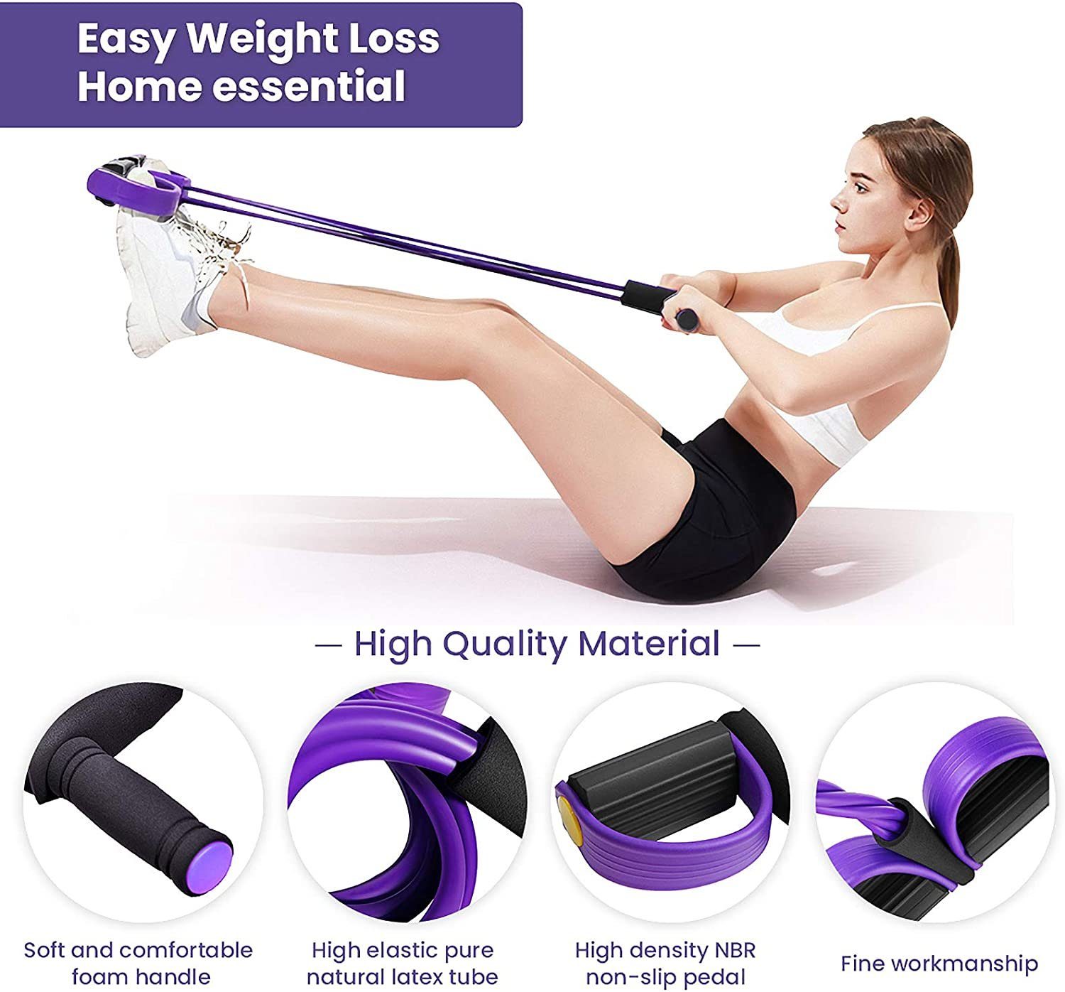 Fitness elastisches Sit Up Pull Rope Bauchtrainer Home Gym Sport Geräte Yoga DE