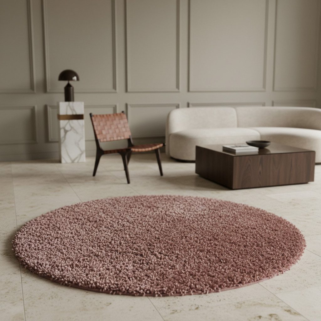 KADIMA DESIGN Teppich SPREE Shaggy Langflor Wohnzimmer Schlafzimmer Waschbar Flauschig, Rund, Höhe: 32 mm, Rosa, 80x80 cm, …