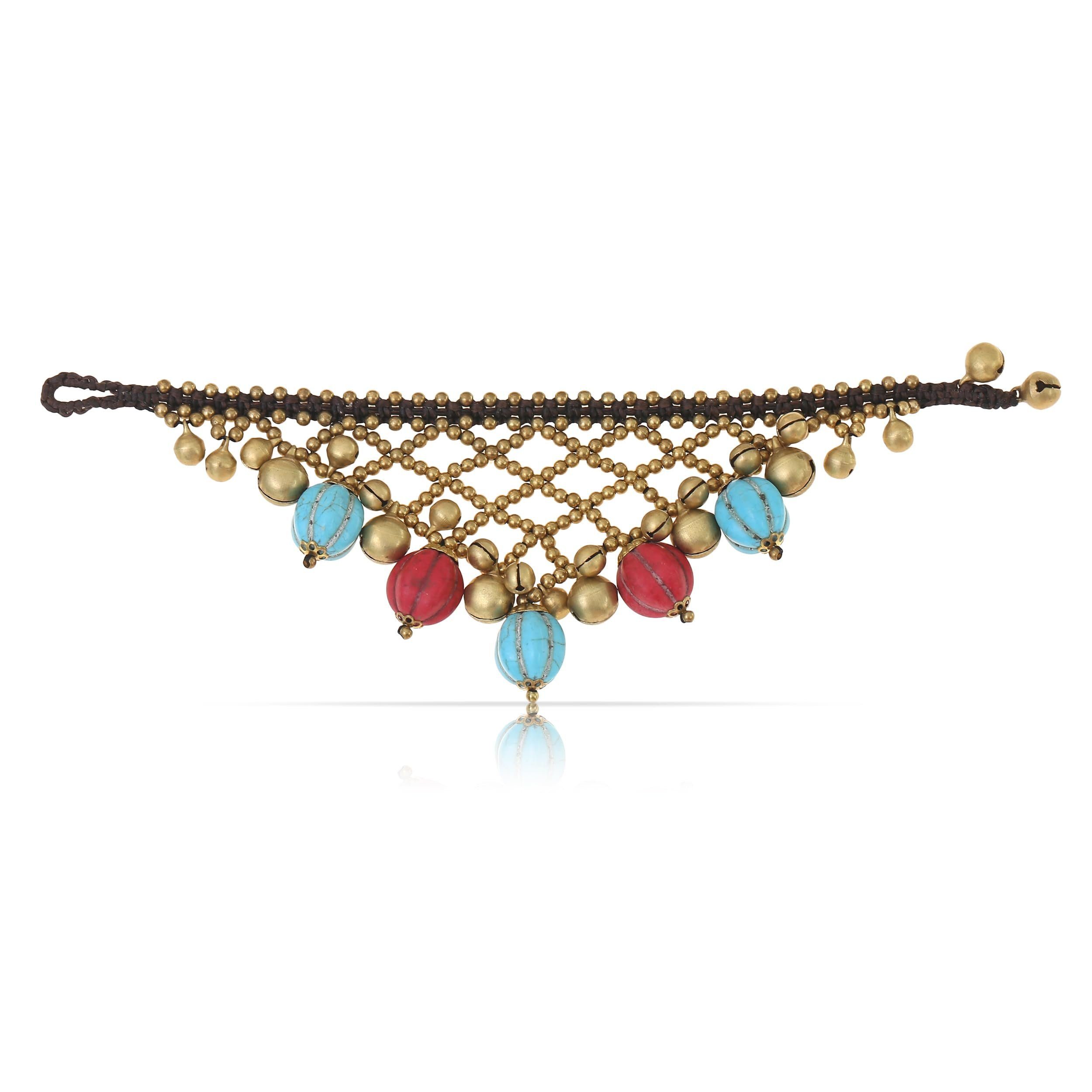 Made by Nami Perlenarmband Boho Damen mit Türkisen Perlen und weißen Steine günstig online kaufen