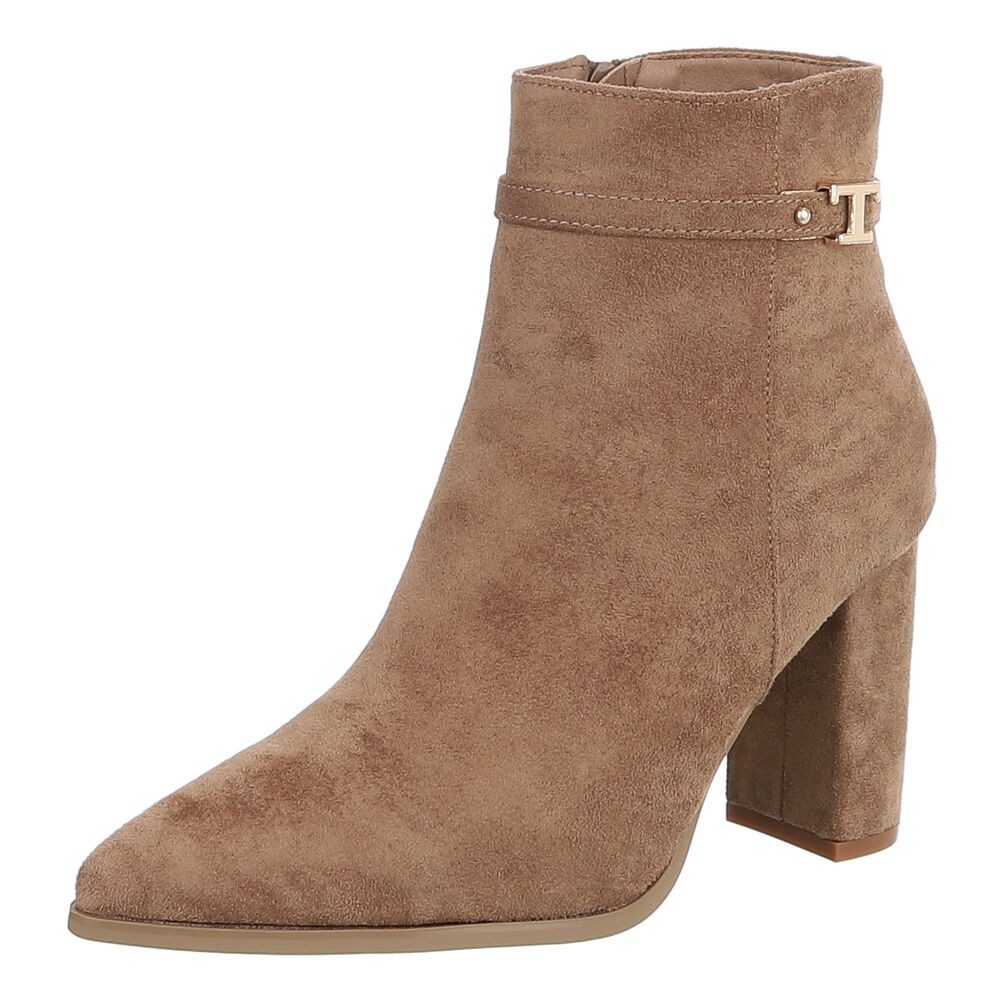 Ital-Design Damen Stiefelette mit Blockabsatz und Riemendetail High-Heel-Stiefelette (92269162) Blockabsatz Stiefeletten in Hellbraun