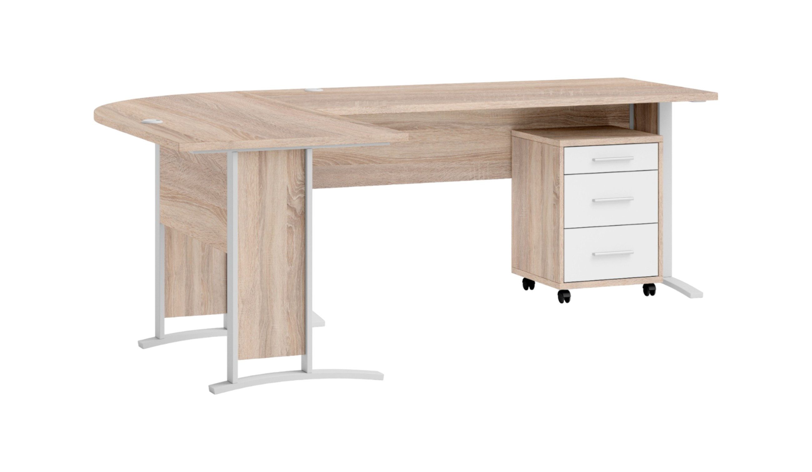 moebel-dich-auf Büromöbel-Set OFFICE LINE, (Spar-Set, 5-tlg., Winkelschreibtisch mit Rollcontainer + Aktenschrank + 2 Aktenregale), in Eiche Sonoma / weiß matt