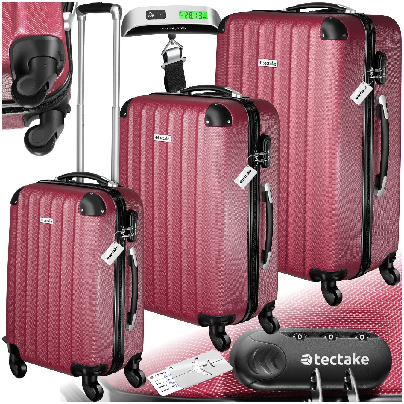 tectake Trolley 3er Kofferset, 4 Rollen, günstig online kaufen