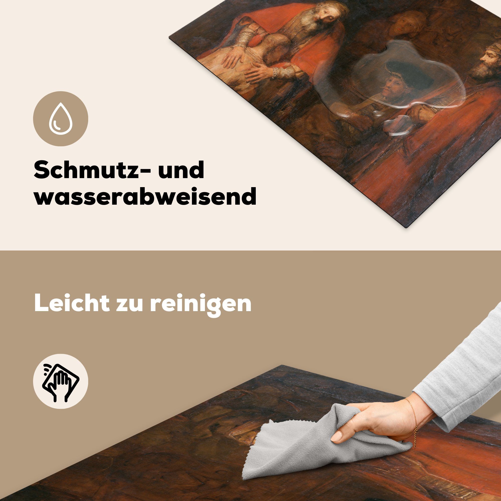 MuchoWow Herdblende-/Abdeckplatte Die Rückkehr des verlorenen Rembrandt 71x52 - tlg), für die cm, Vinyl, küche, Rijn, Ceranfeldabdeckung van Schutz Sohnes Induktionskochfeld (1