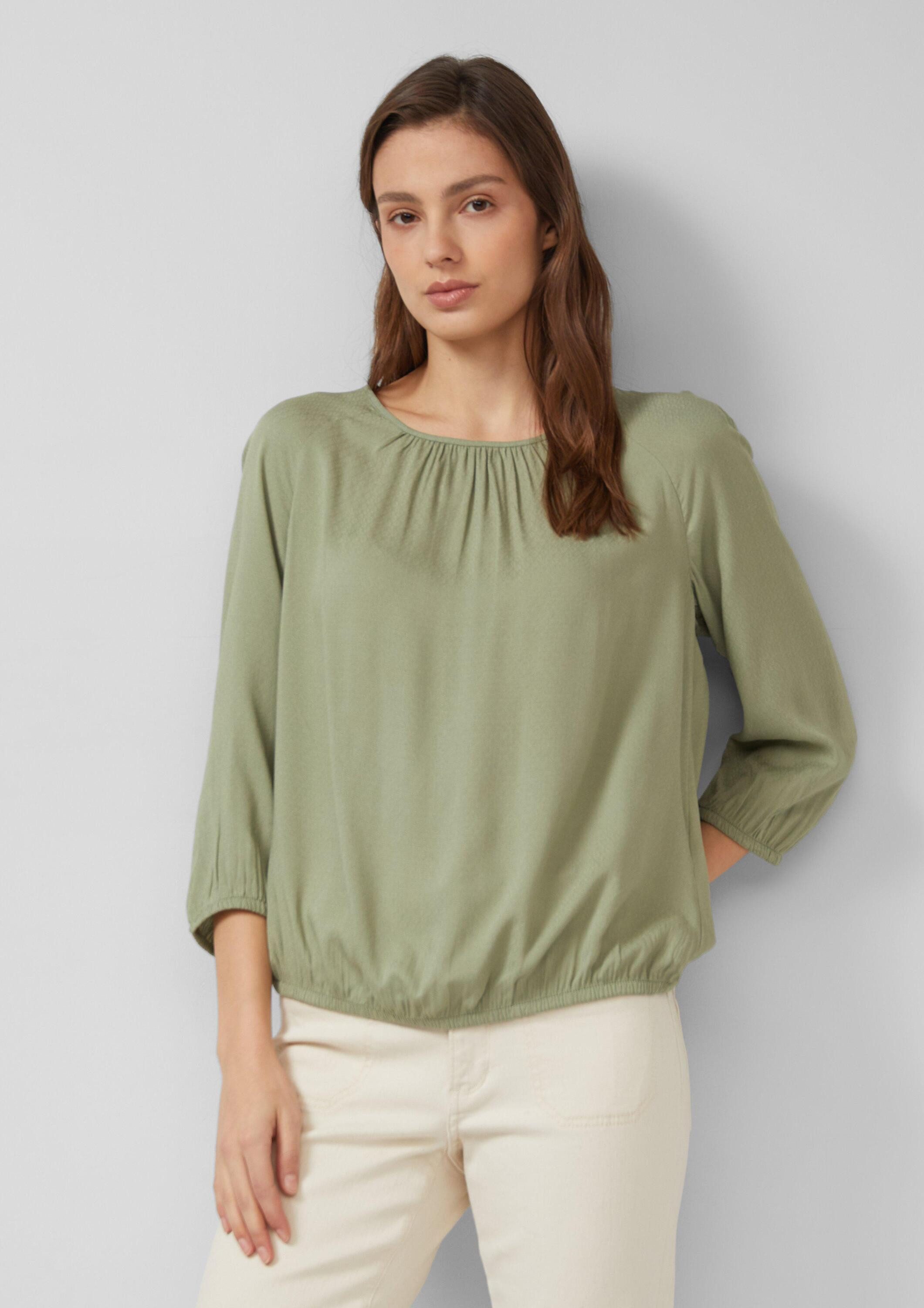s.Oliver Kurzarmbluse Bluse Strukturierte Viskose-Bluse mit Raff-Details