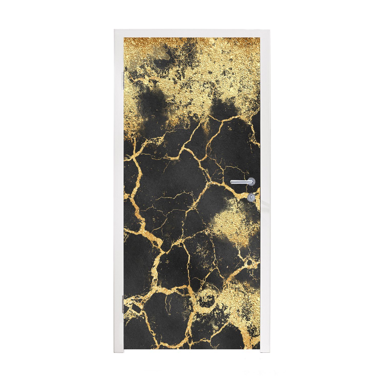 Türtapete Türaufkleber, St), - Gold, cm - MuchoWow Tür, Marmor Schwarz 75x205 (1 bedruckt, Fototapete Matt, für