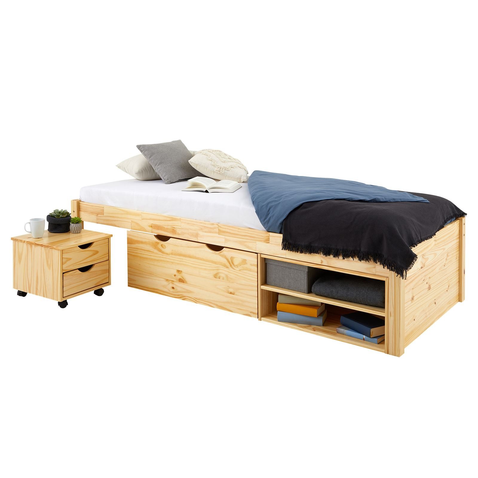 IDIMEX Funktionsbett, Schubladenbett Funktionsbett Einzelbett Bett mit Stauraum Kiefer Natur