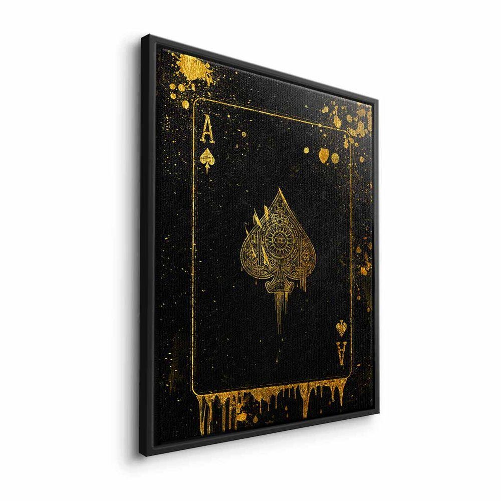 DOTCOMCANVAS® Leinwandbild Ace Ace Karte Rahmen Card Ass edel schwarz mit Leinwandbild premium schwarzer gold Card, elegant