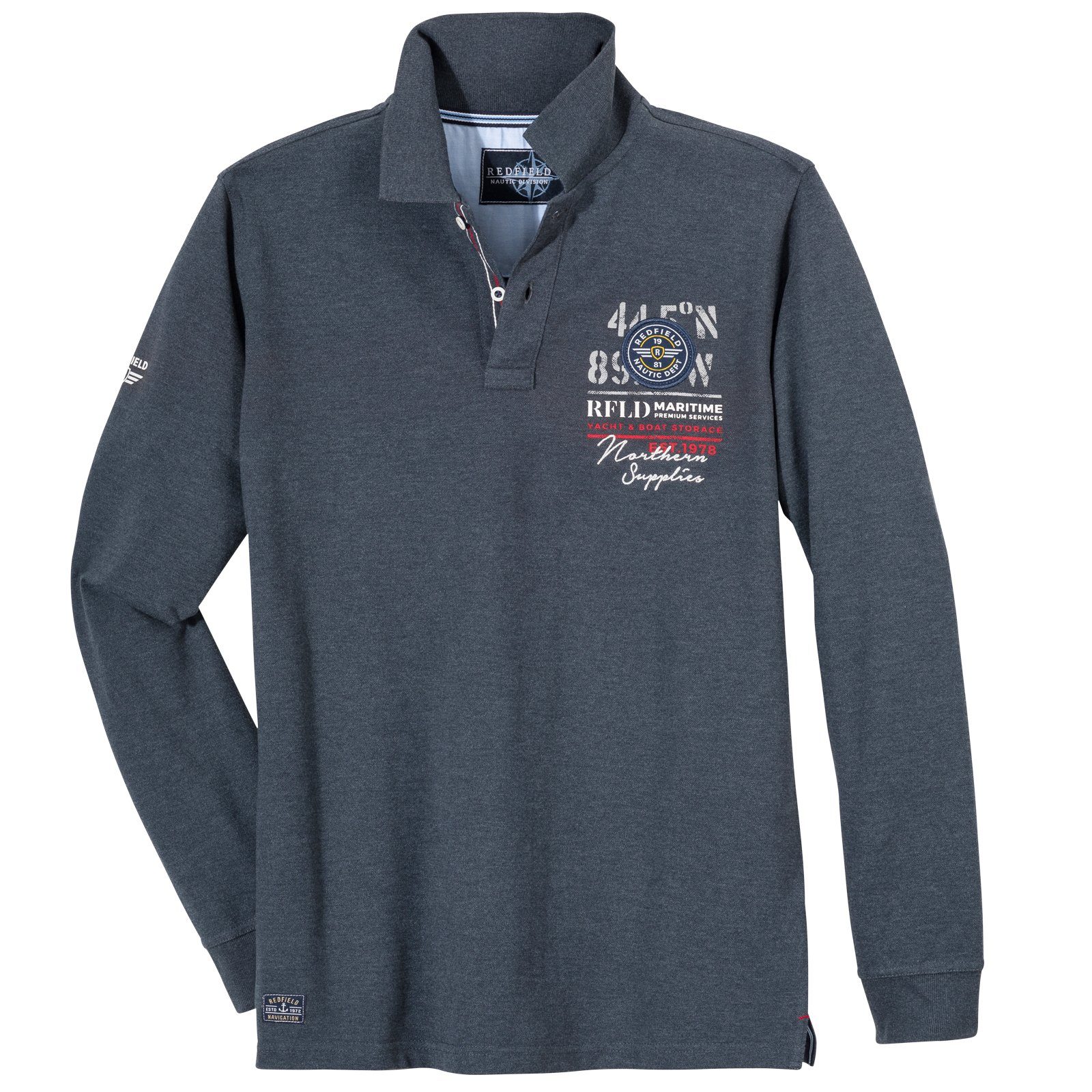 redfield Langarm-Poloshirt Große Größen Herren Redfield Langarm-Polo maritim anthrazit melange