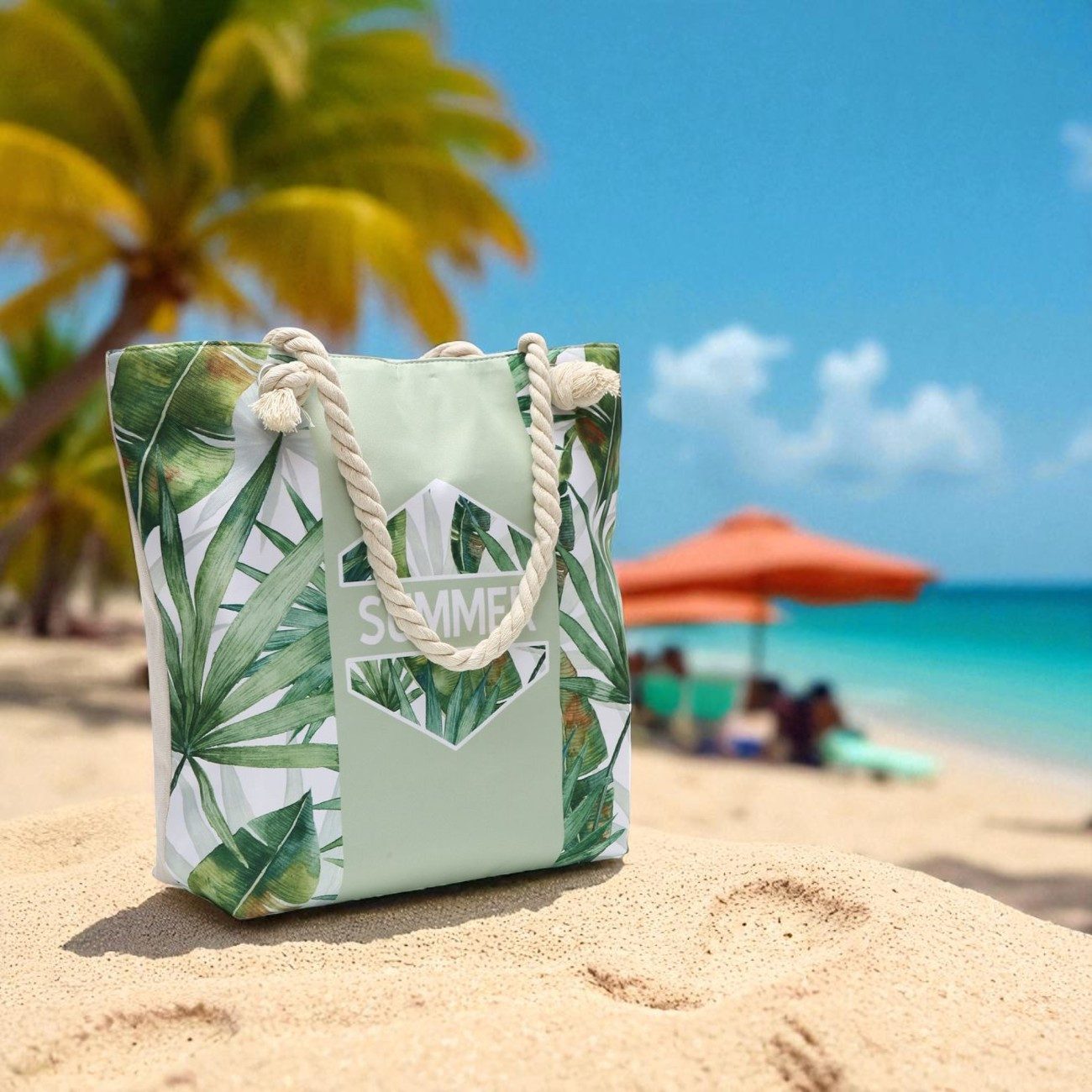 KARMA Strandtasche Damen Palmen Grün Badetasche günstig online kaufen