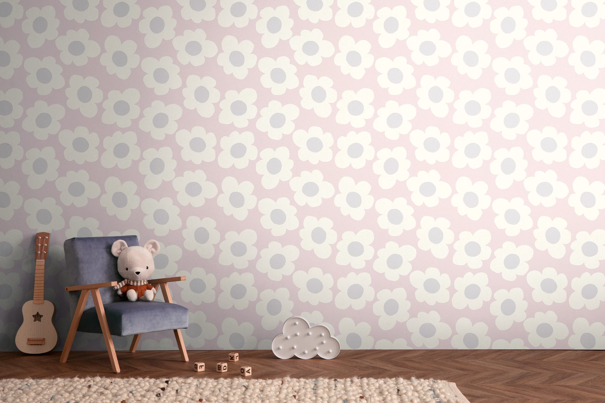 living walls Vliestapete Kids Studio Retro Blumen – Vliestapete für Kinder, glatt, floral, Retro, geblümt, Große grafische Blüten im freundlichen Retro-Look