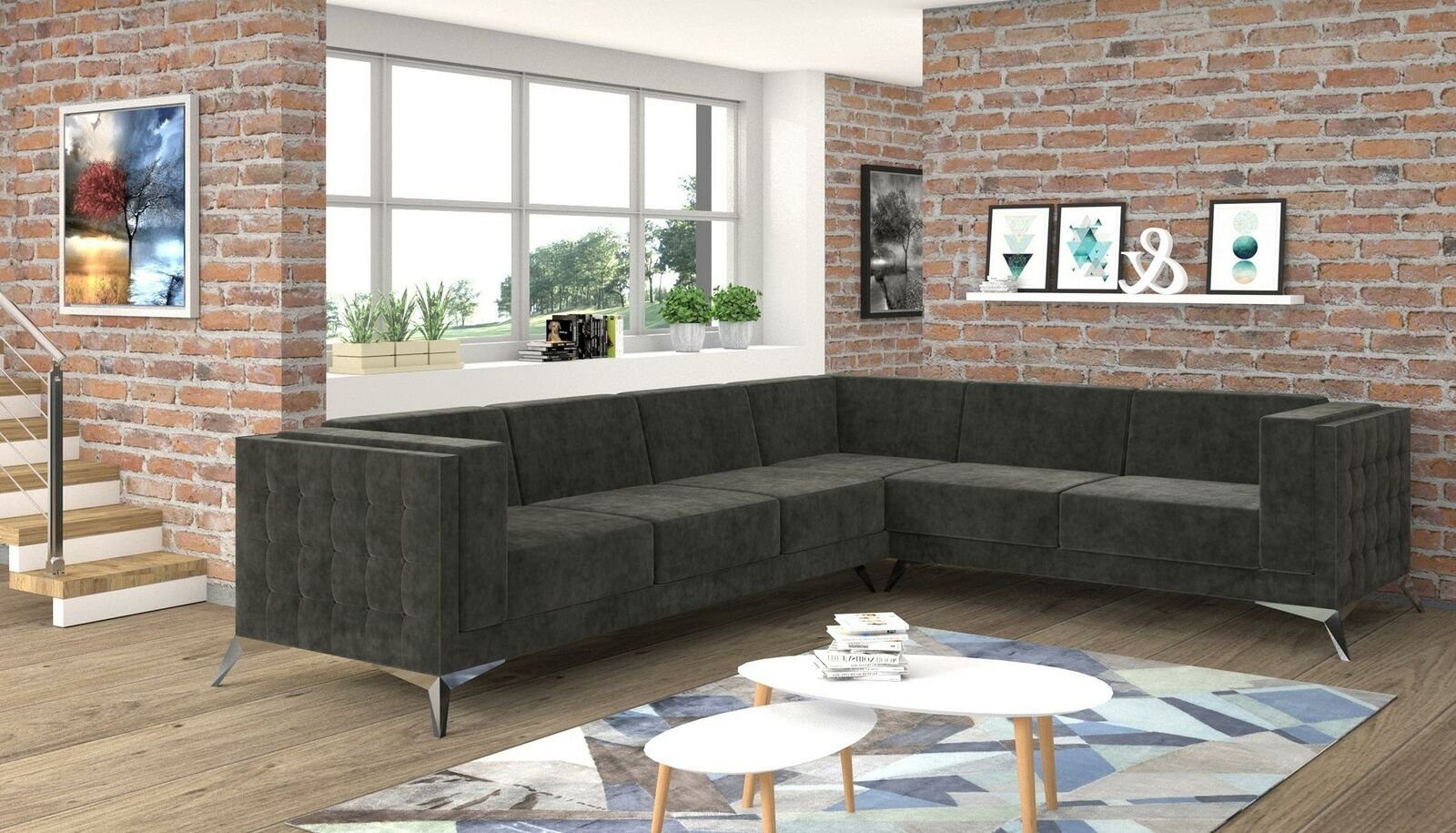 JVmoebel Ecksofa Graues Designer L-Form Sofa Moderne Stoff Couch Textil Möbel, Made in Europe