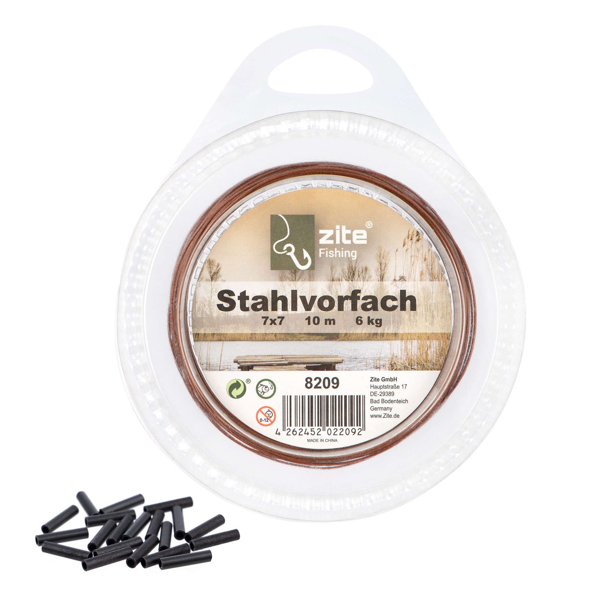 Vorfachschnur Stahlvorfach 6-12kg 7x7 Nylonummantelt Braun 10m inkl. 20 Klemmhülsen
