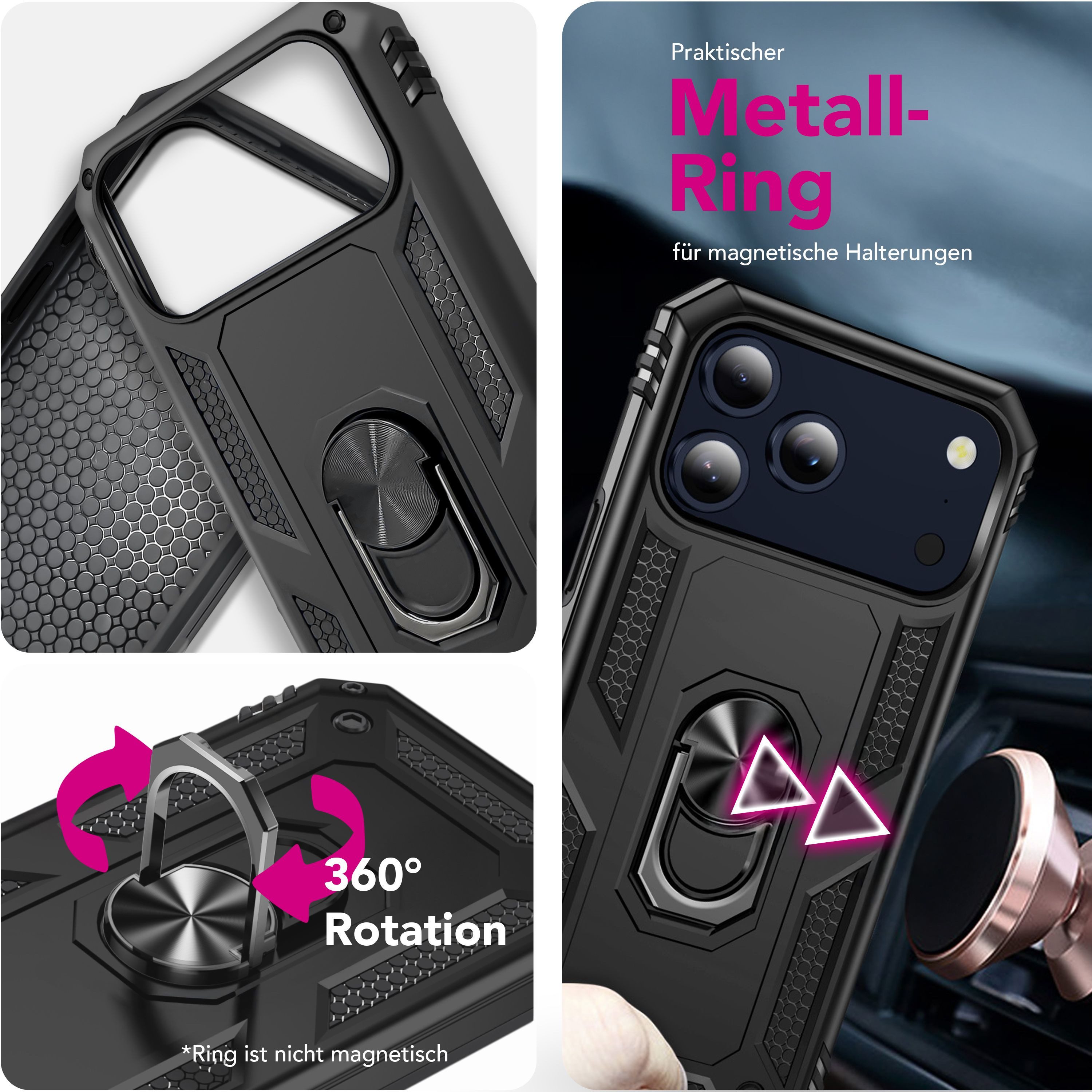Nalia Smartphone-Hülle Apple iPhone 18 Pro Apple iPhone 17 Pro 16 cm (6,3 Zoll), Hülle mit Ring / Extrem Robust / Fallschutz / Ständer / Military Style – Bild 3 von 5
