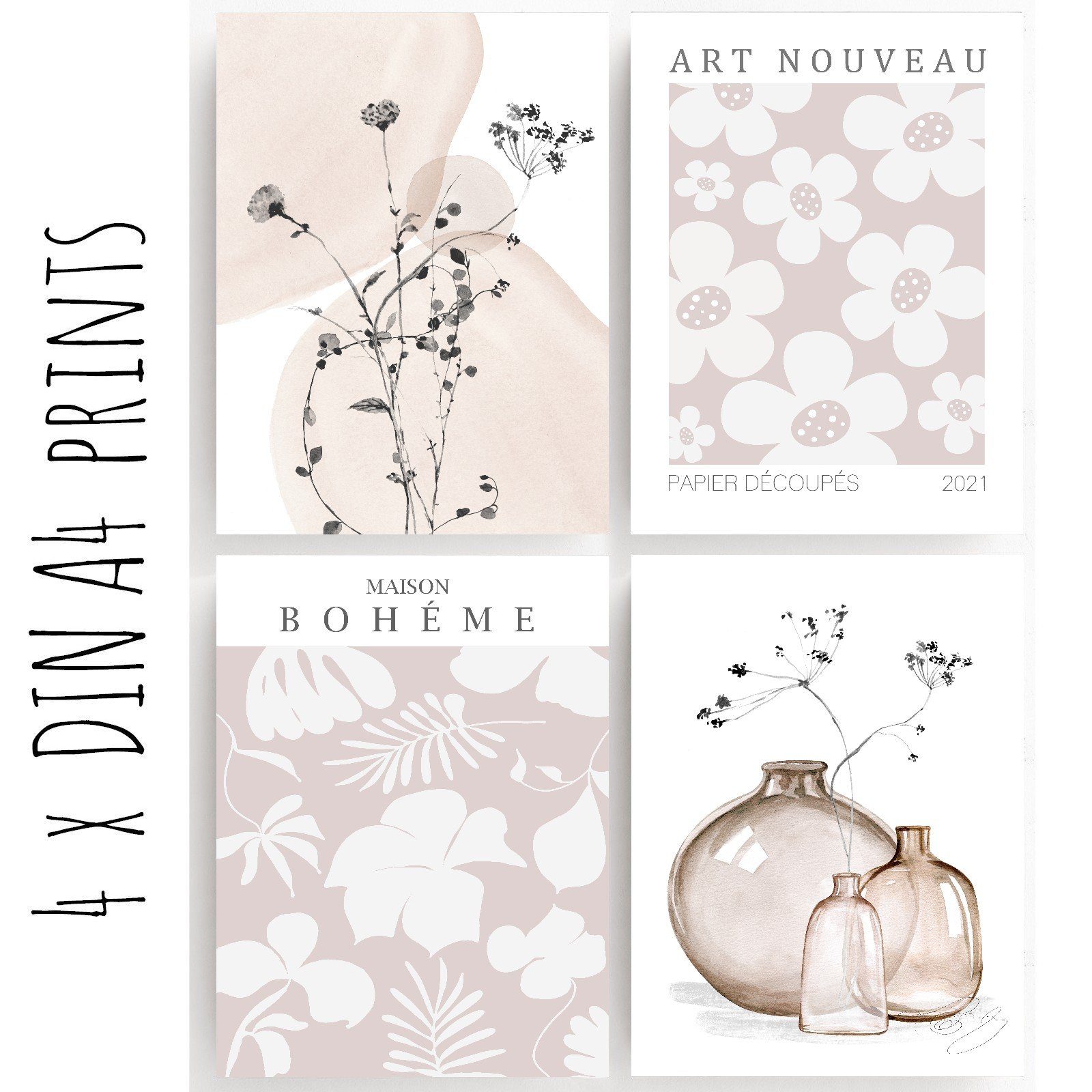 homestyle-accessoires Poster Bilder Wandbilder Bilderwand Set FLEURS DE JARDIN MODERNE KUNST, (10 St), Wandbilder - Ohne Bilderrahmen - Sorgfältige & sichere Verpackung