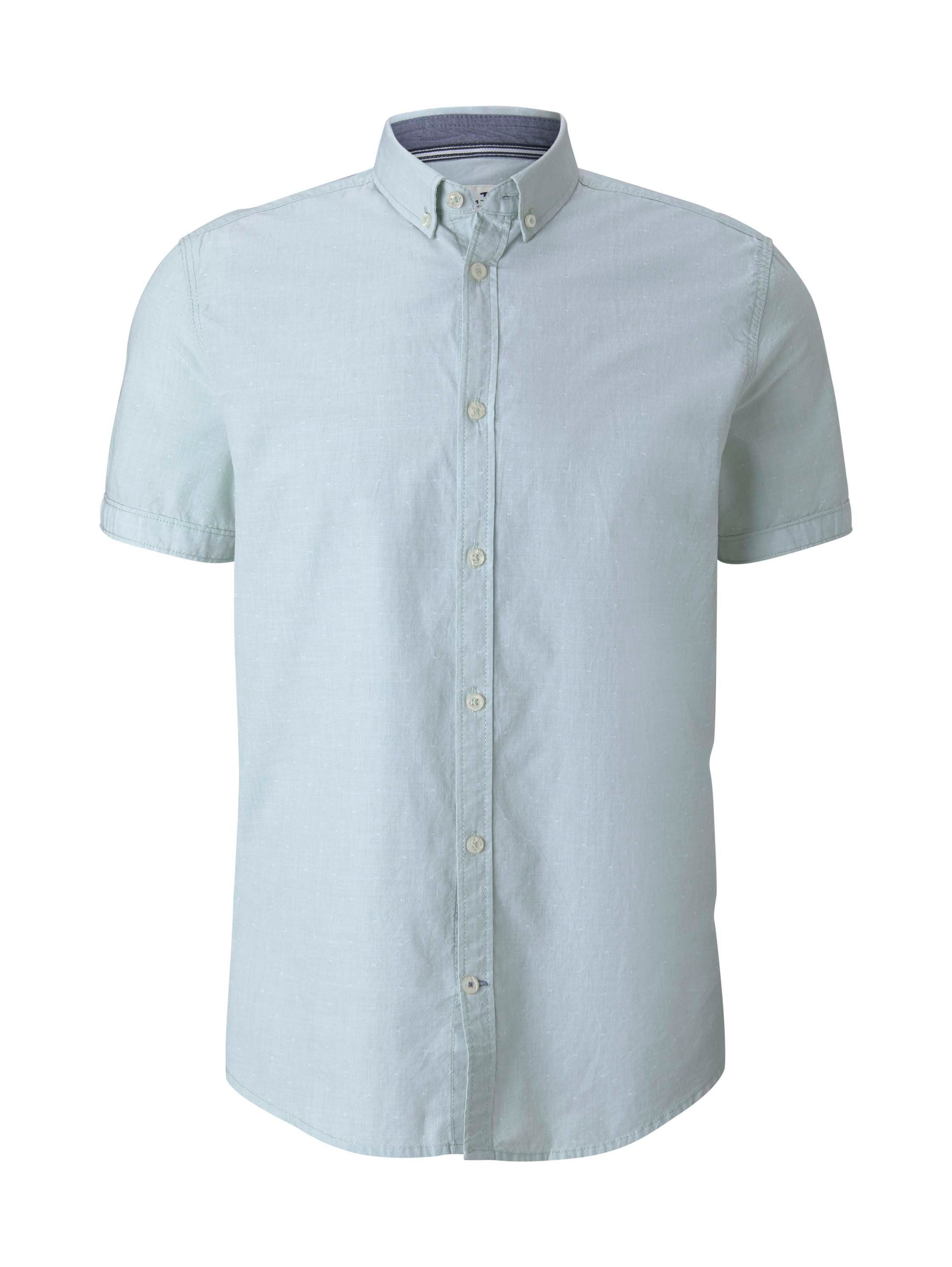 TOM TAILOR Kurzarmshirt with dobby green chambray