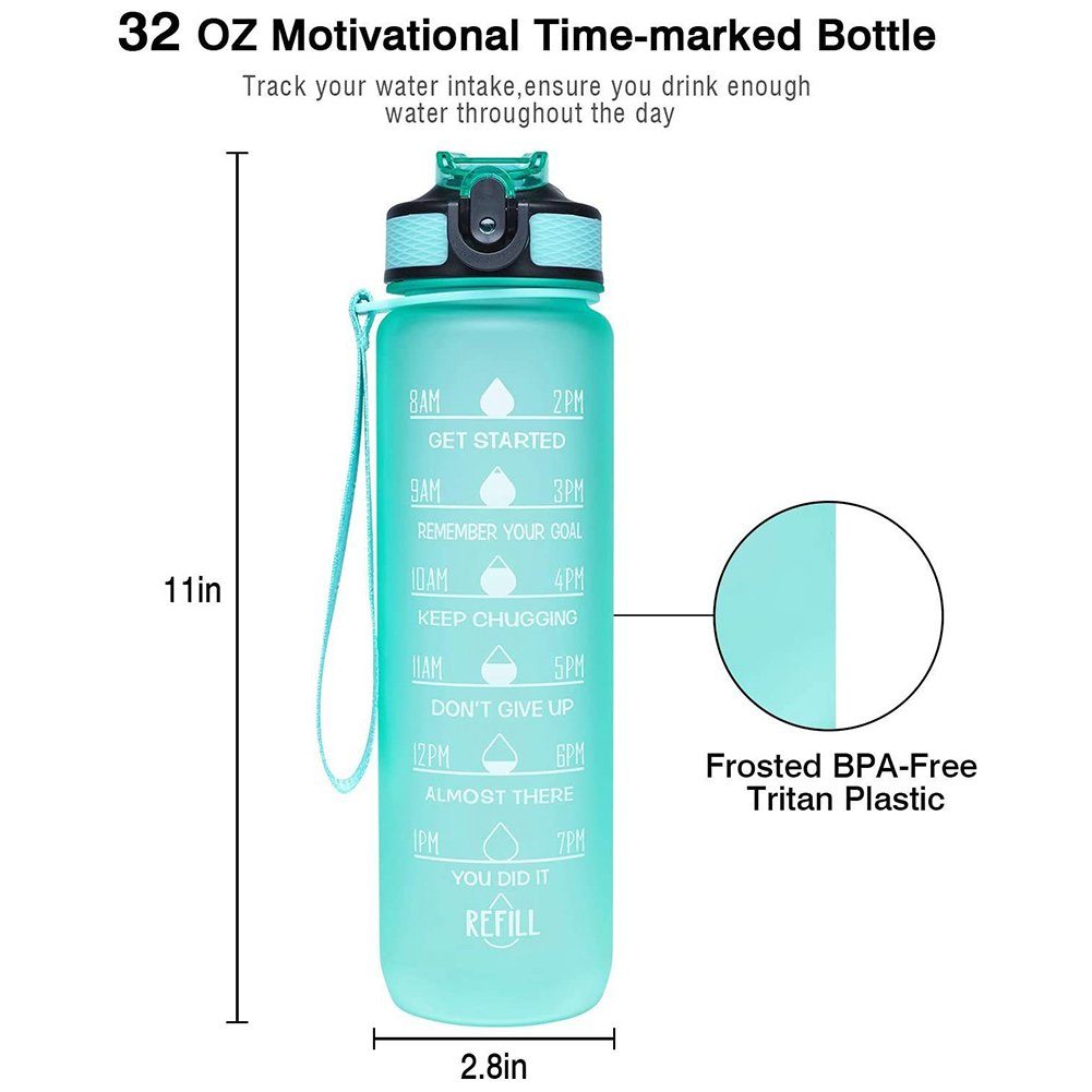 Bottle,mit Orbeet Trinkflasche Grün Trinkhalm, 1L Fassungsvermögen Sport Feldflasche Water