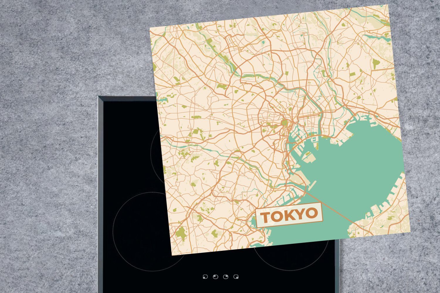Arbeitsplatte küche Karte, MuchoWow - Tokio für cm, Herdblende-/Abdeckplatte Ceranfeldabdeckung, tlg), - Stadtplan Karte - (1 78x78 Vinyl, - Vintage