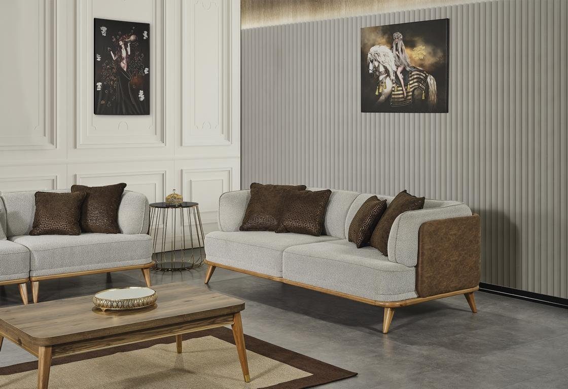 Wohnzimmer-Set 2tlg., Couchen JVmoebel Holz Sofa Couch Dreisitzer (2-St) Luxus Couchtisch Möbel