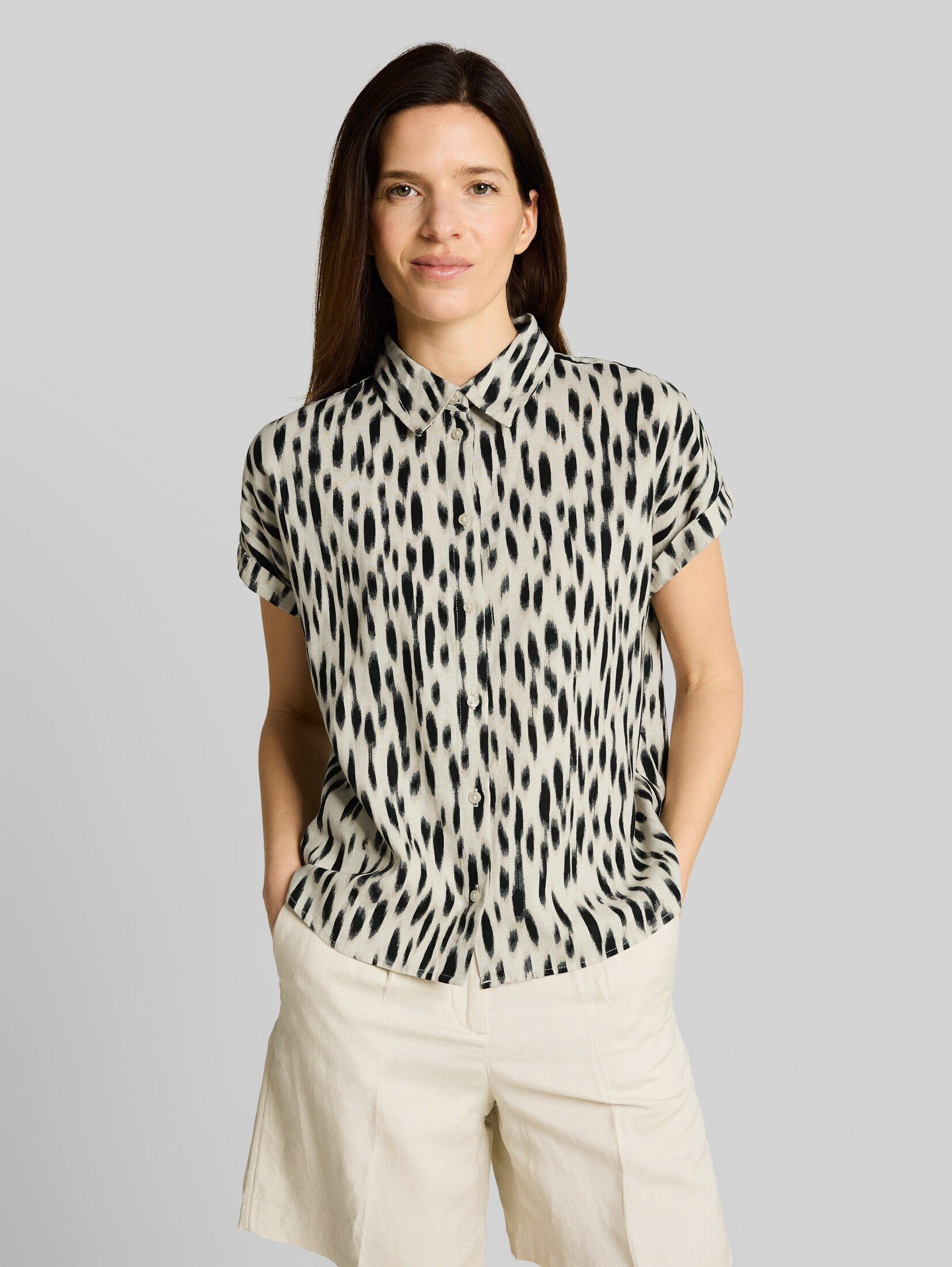 TOM TAILOR Kurzarmbluse Blusen & Shirts Loose Fit Bluse mit Leinenanteil
