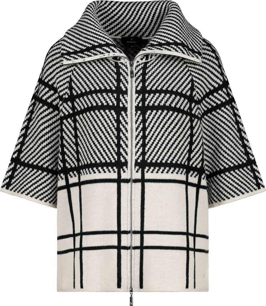 Monari Wolljacke Strickcape Mit Troyer-Stil, Jacquard-Muster und oversized Schnitt