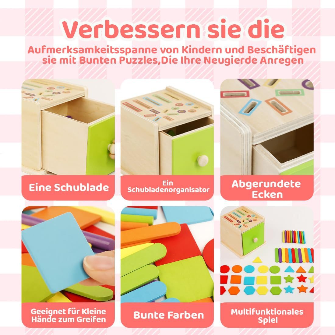 CLTYQ Lernspielzeug Montessori Spielzeug ab 3Jahr, Baby Spielzeug,Farbe Sortierspiel, Kleinkind Sensorik Spielzeug Baby Motorikspielzeug Holzspielzeug – Bild 5 von 5