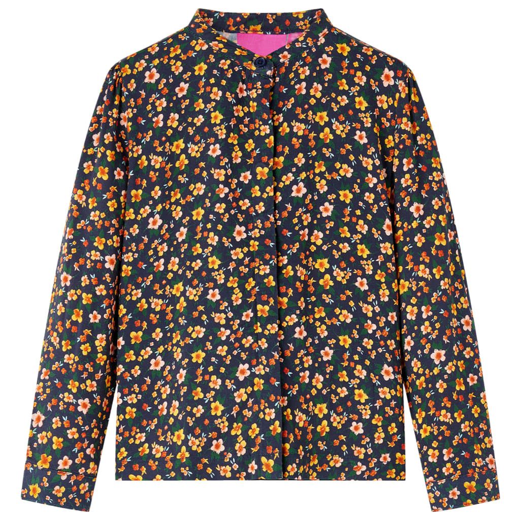 Hawaiihemd Kinderhemd mit Stehkragen Marineblau 116