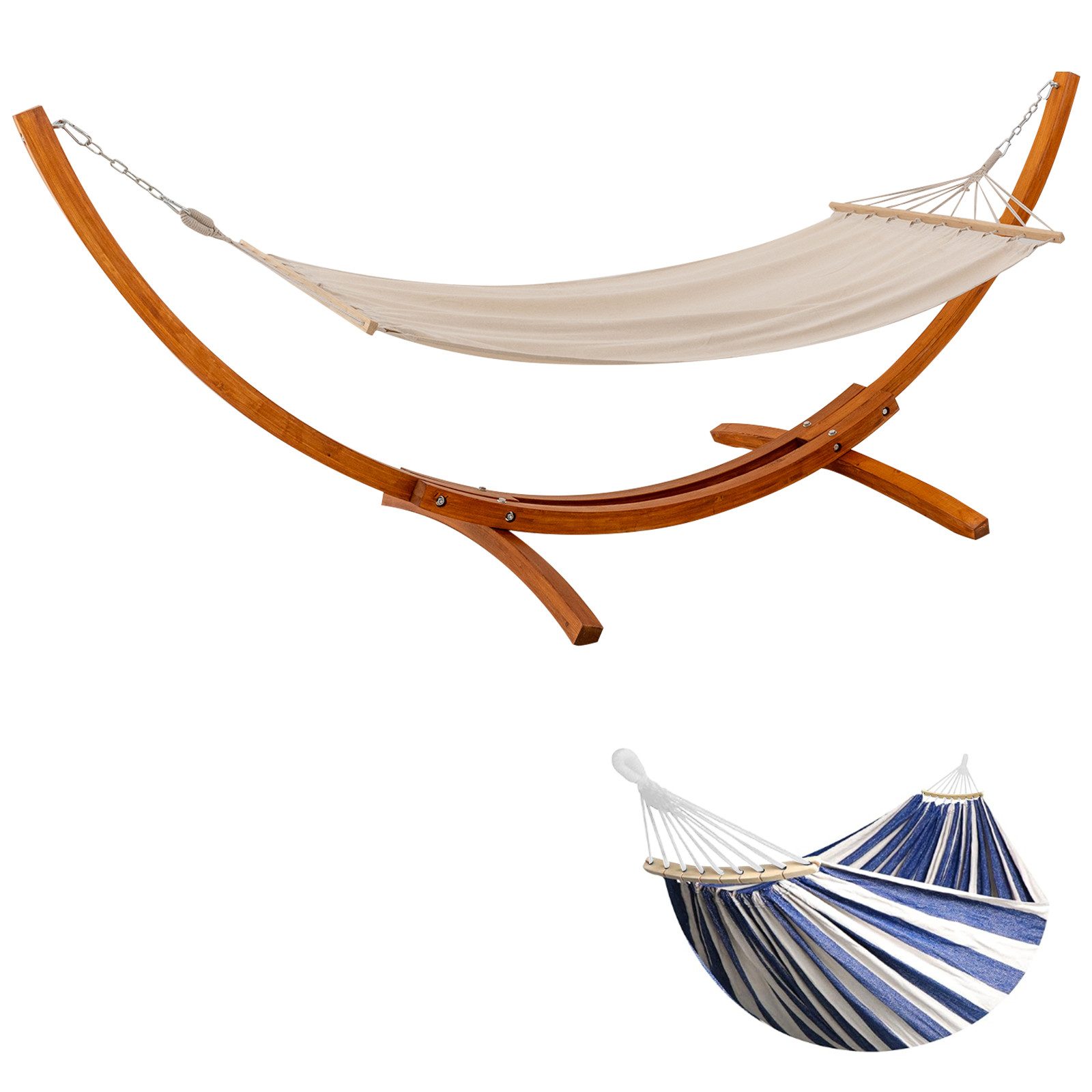 HOMAVO Hängematte mit Gestell, Mit 2 Hängematte, Stabiles Holzgestell, 200kg Belastbarkeit, Maße: 320x120x120 cm, Höhenverstellbar