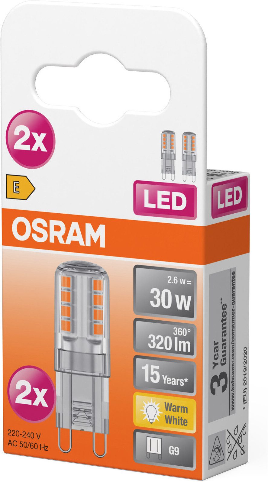 Osram LED-Leuchtmittel LED PIN Lampe, G9, 2 St., Warmweiß