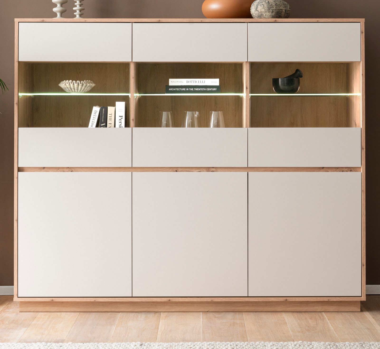 Furn.Design Highboard Kiruma (Schrank in Kaschmir / Sand und Artisan Eiche, 6-türig, 164 x 138 cm), mit 15 Fächern, Soft-Close-Funktion – Bild 2 von 5