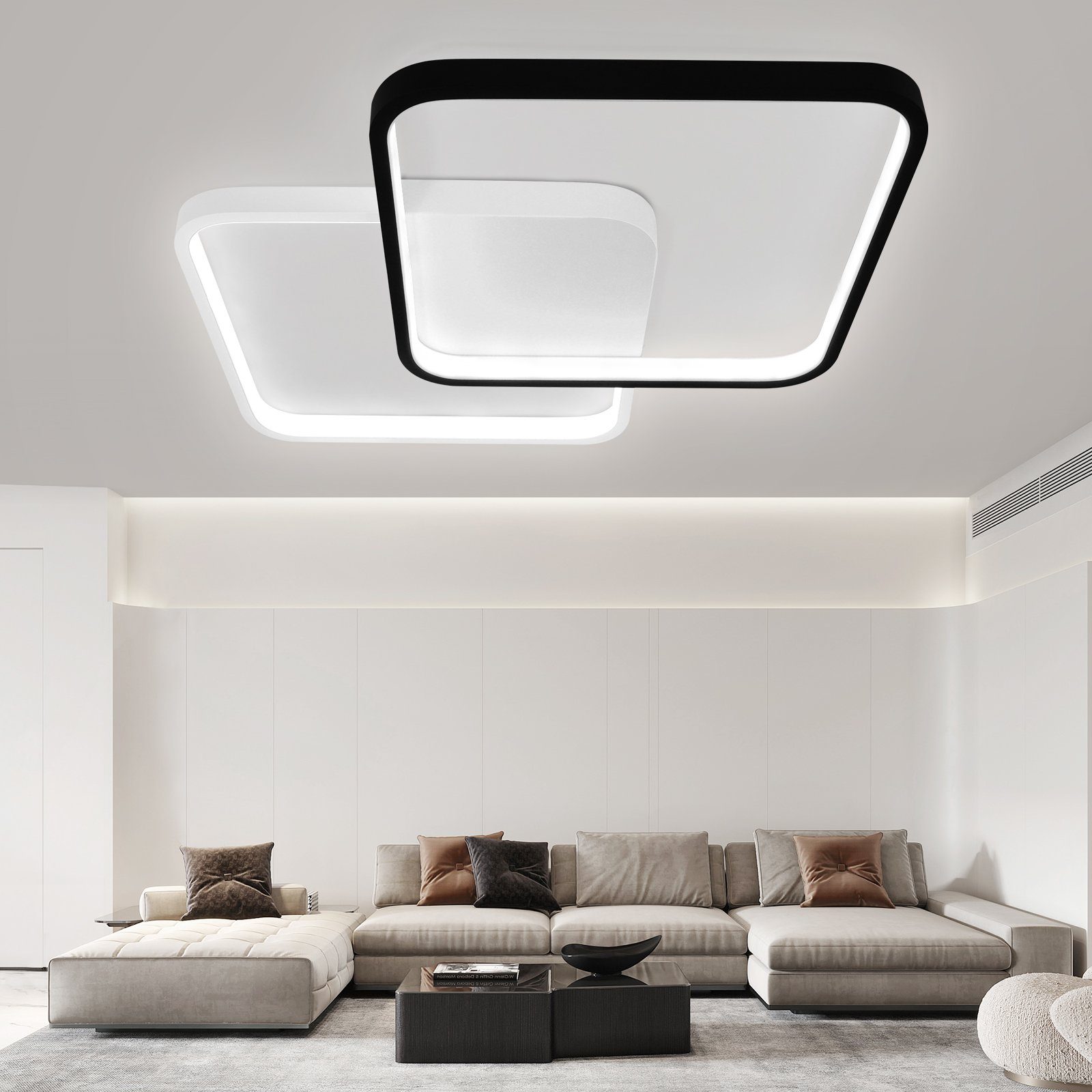 Neutralweiß, Kaltweiß, Dimmbar, Nettlife Warmweiß, für LED Wohnzimmer integriert, 55W, Deckenleuchte 58CM fest LED Dimmbar Schlafzimmer mit Schwarz Esszimmer, Küche Fernbedienung Deckenlampe
