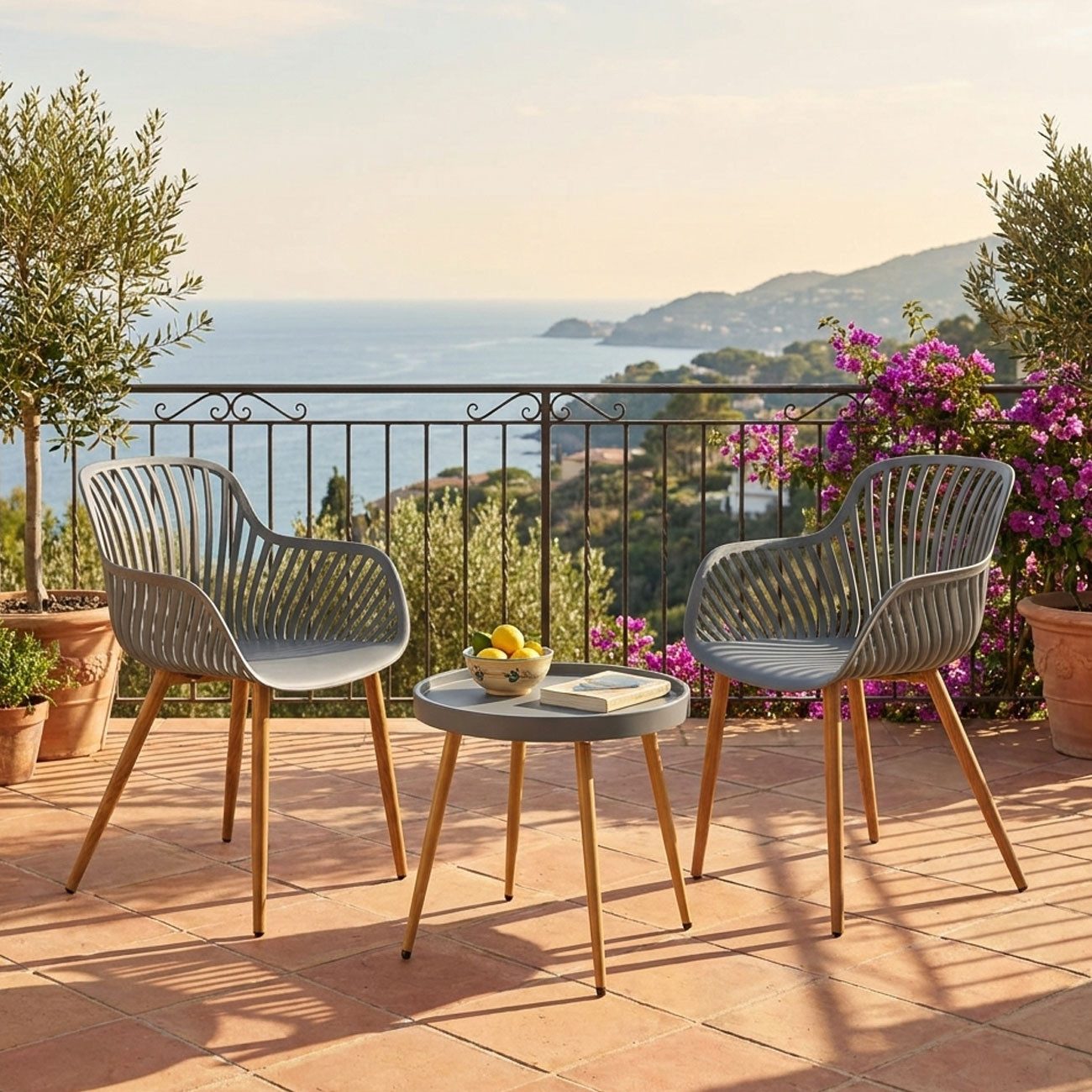 Progarden Sitzgruppe Modernes Bistro-Set 3-tlg: Graue Garten-Sitzgruppe für den Balkon, (3-tlg), Nachhaltig und umweltfreundlich – Bild 5 von 5