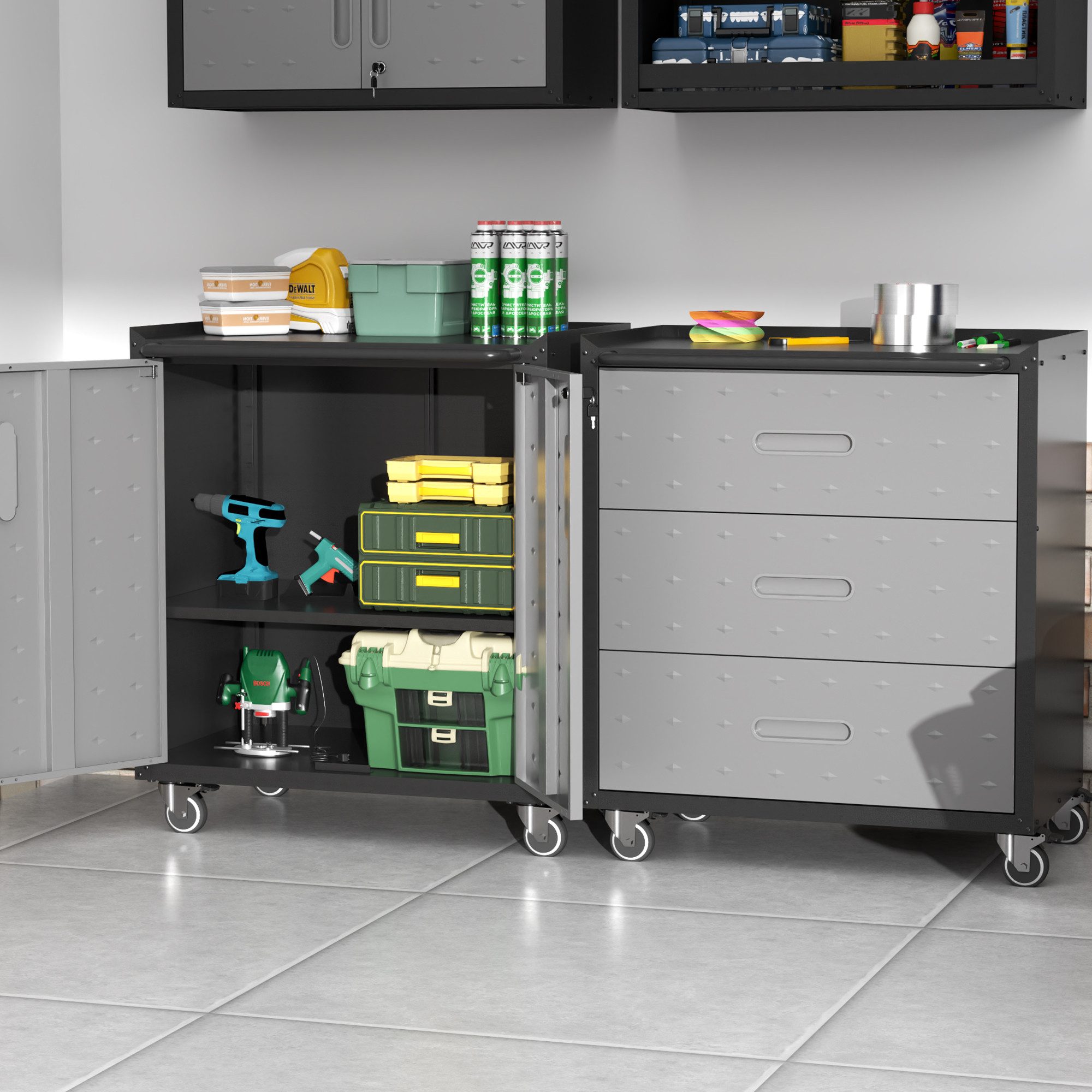 Odikalo Werkzeugschrank Heavy-Duty Metall-Gartenschrank mit Rollen Werkzeug-Stauraum 75×42×88